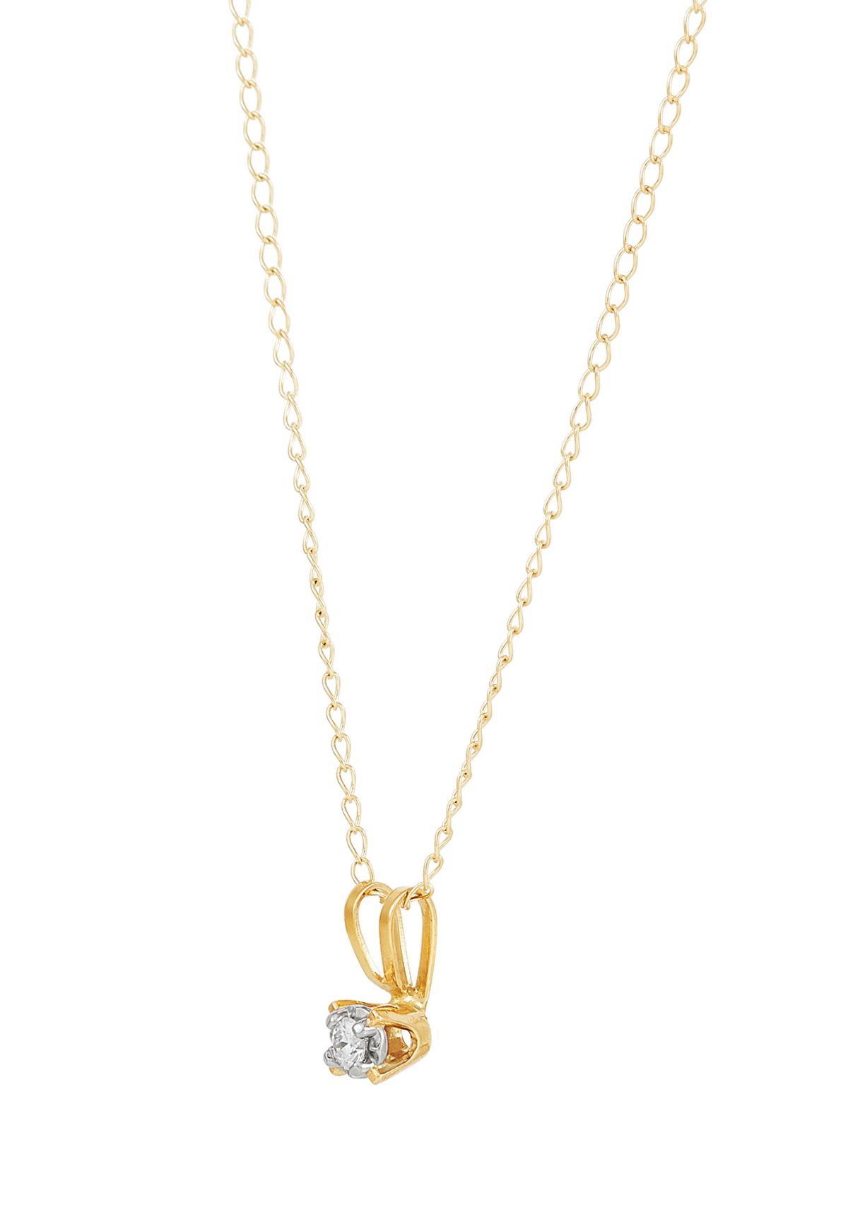 Diamond Accent Solitaire Pendant with 13" Curb Chain in 14K Yellow Gold