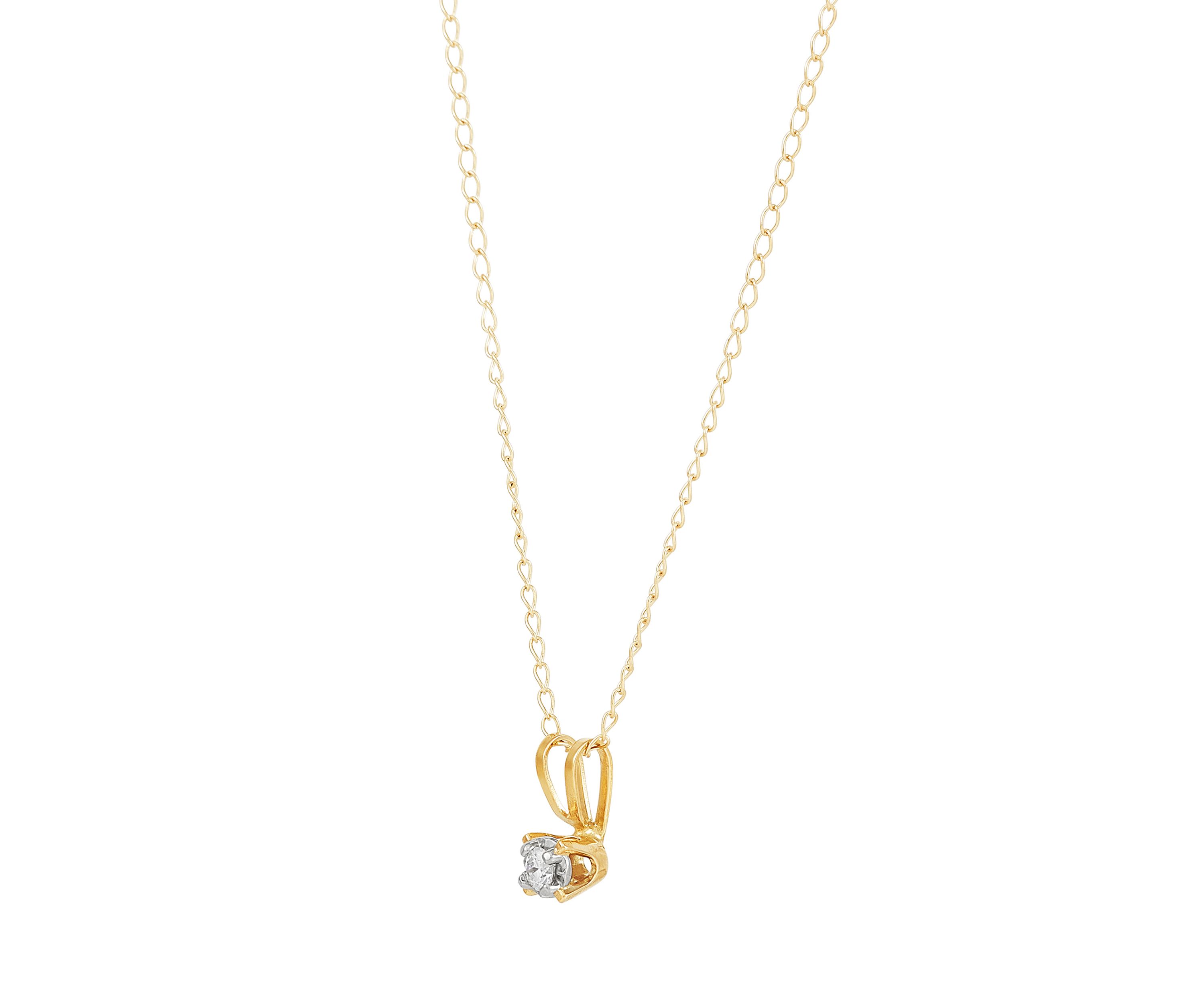 Diamond Accent Solitaire Pendant with 13" Curb Chain in 14K Yellow Gold