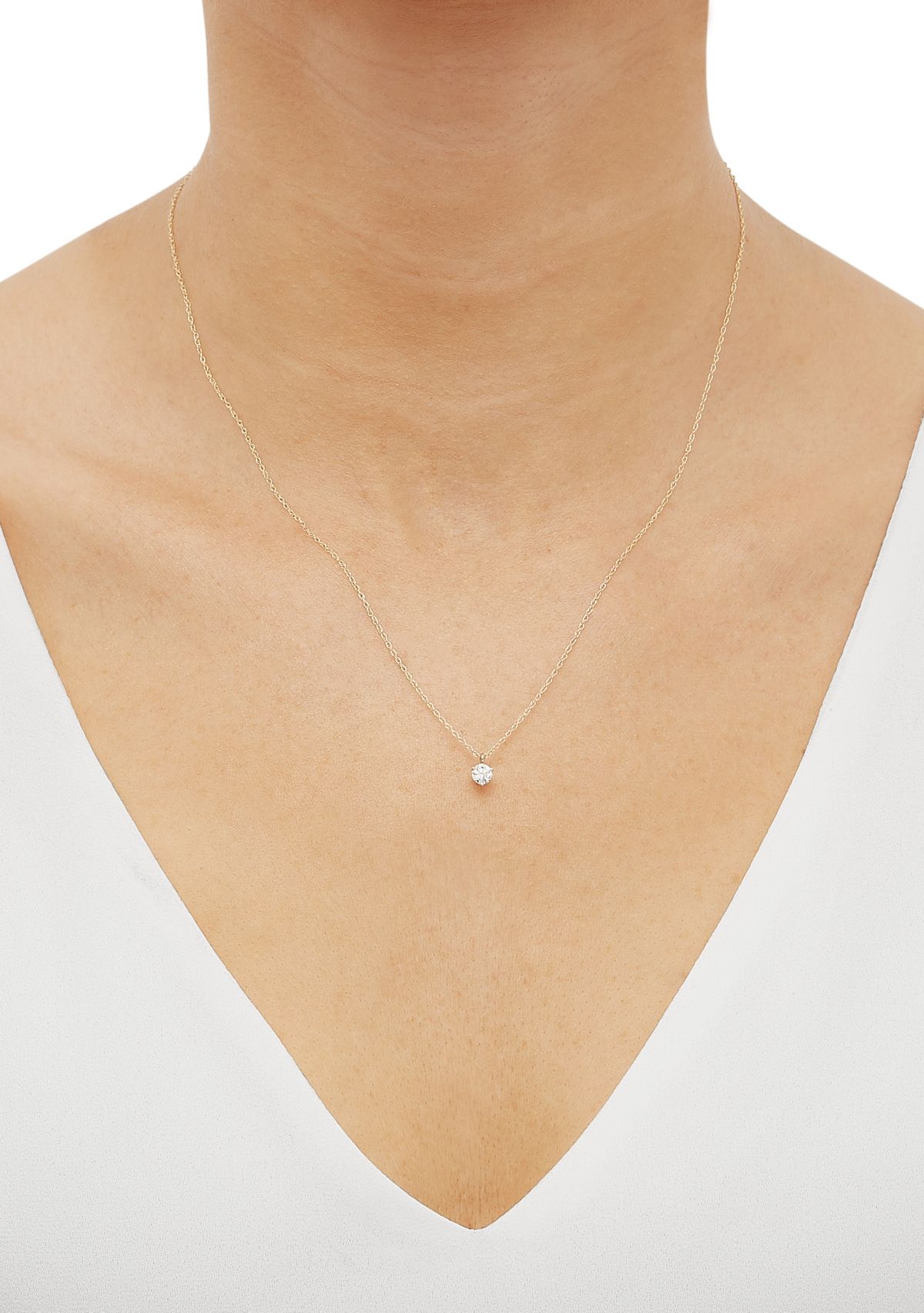 Diamond Accent Solitaire Pendant with 13" Curb Chain in 14K Yellow Gold