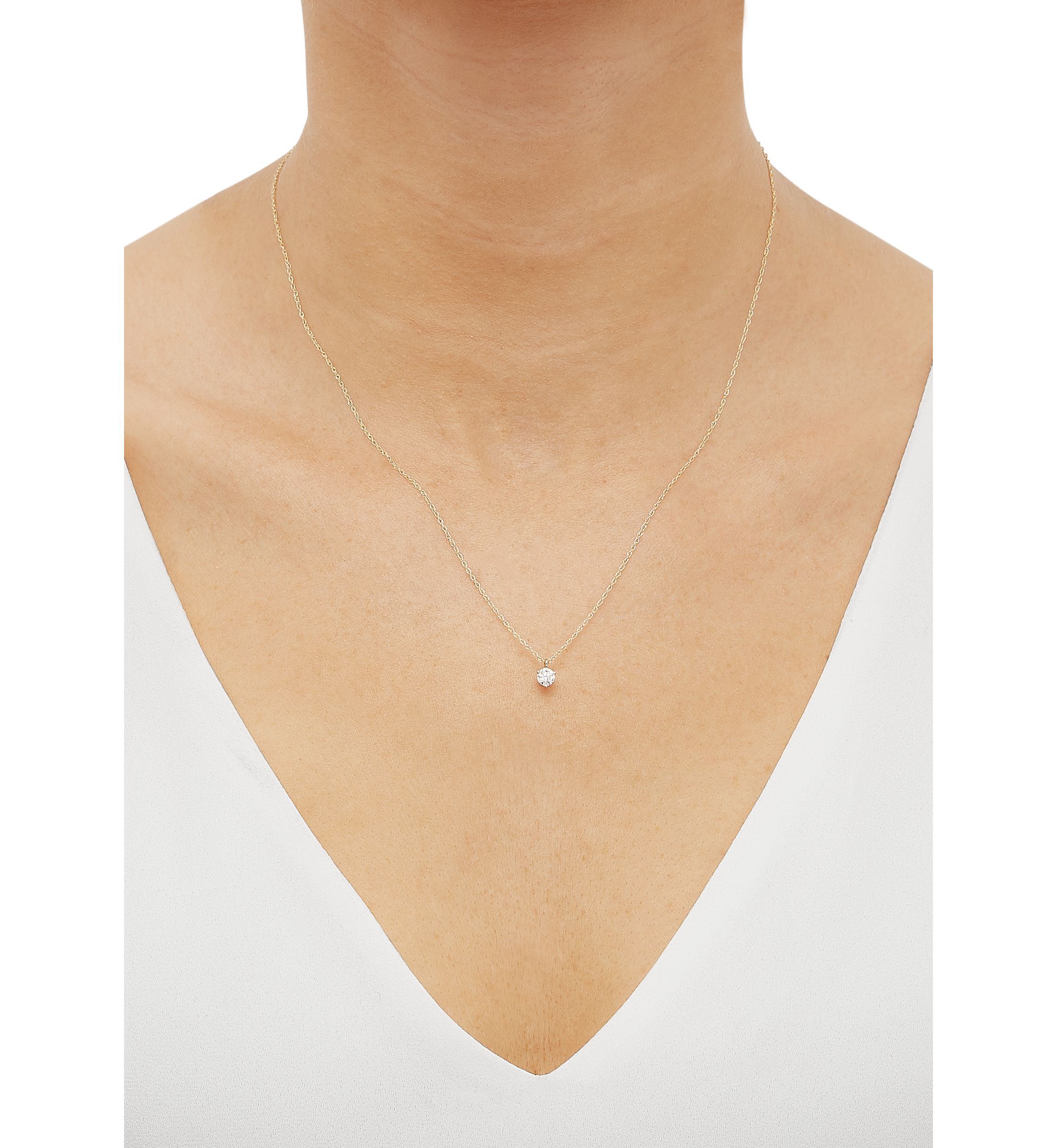 Diamond Accent Solitaire Pendant with 13" Curb Chain in 14K Yellow Gold
