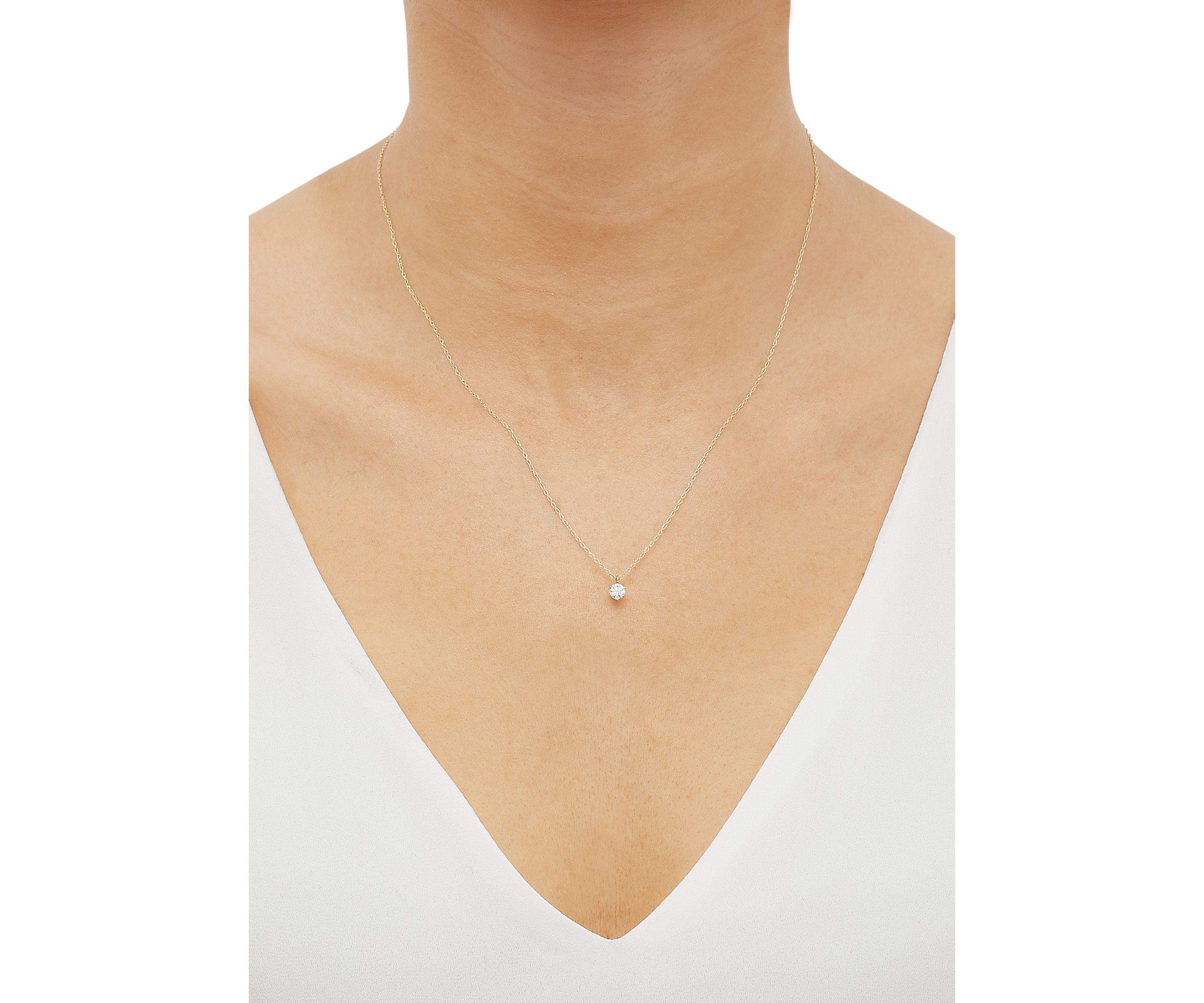 Diamond Accent Solitaire Pendant with 13" Curb Chain in 14K Yellow Gold