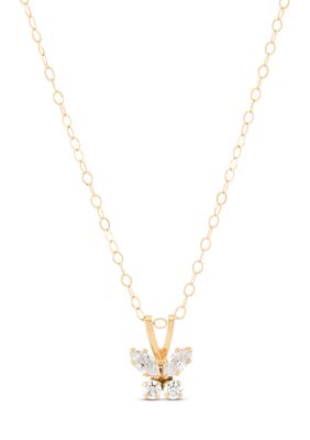 Belk & Co Cubic Zirconia Butterfly Kid Pendant Necklace with 15" Cable Chain in 14K Yellow Gold