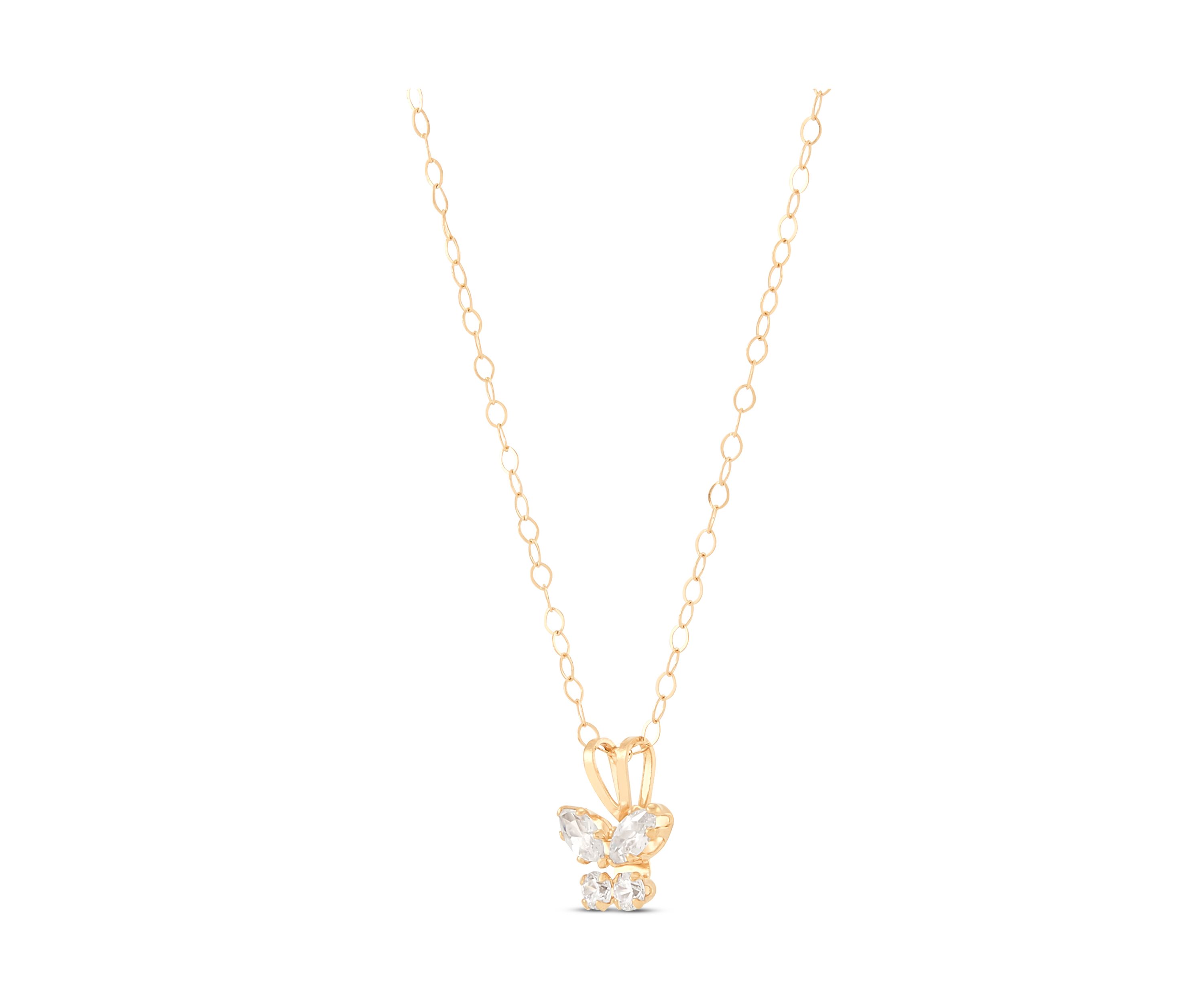 Cubic Zirconia Butterfly Kid Pendant Necklace with 15" Cable Chain in 14K Yellow Gold
