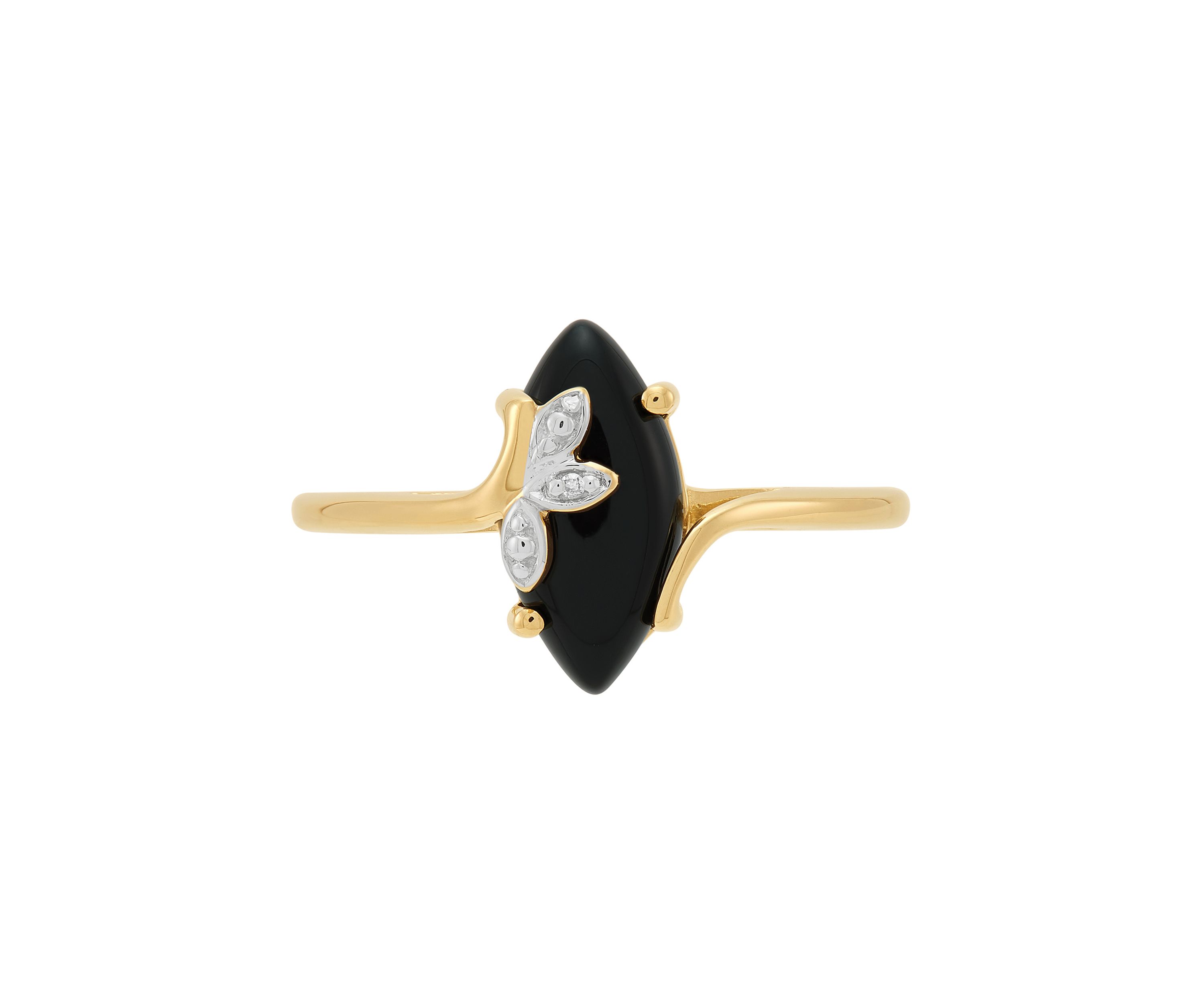 1/10 ct. t.w. Diamond Accent and Onyx Ring in 10K Yellow Gold