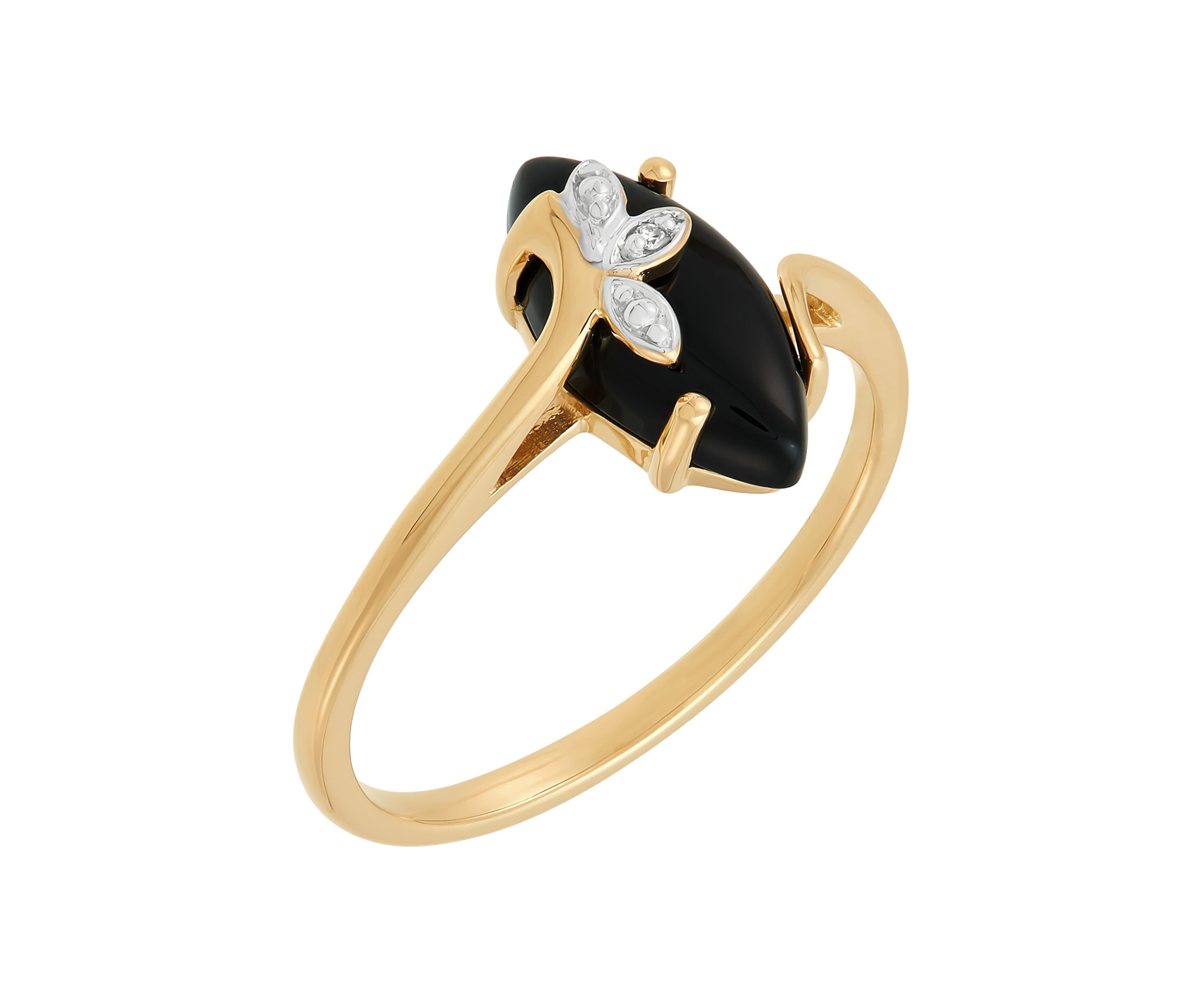 1/10 ct. t.w. Diamond Accent and Onyx Ring in 10K Yellow Gold