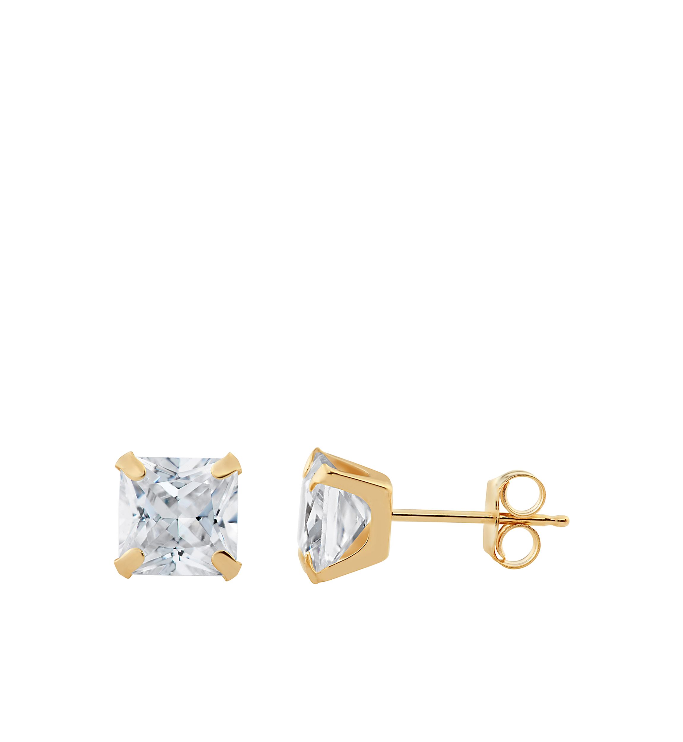Created White Sapphire Square Earrings in 10k Yellow Gold