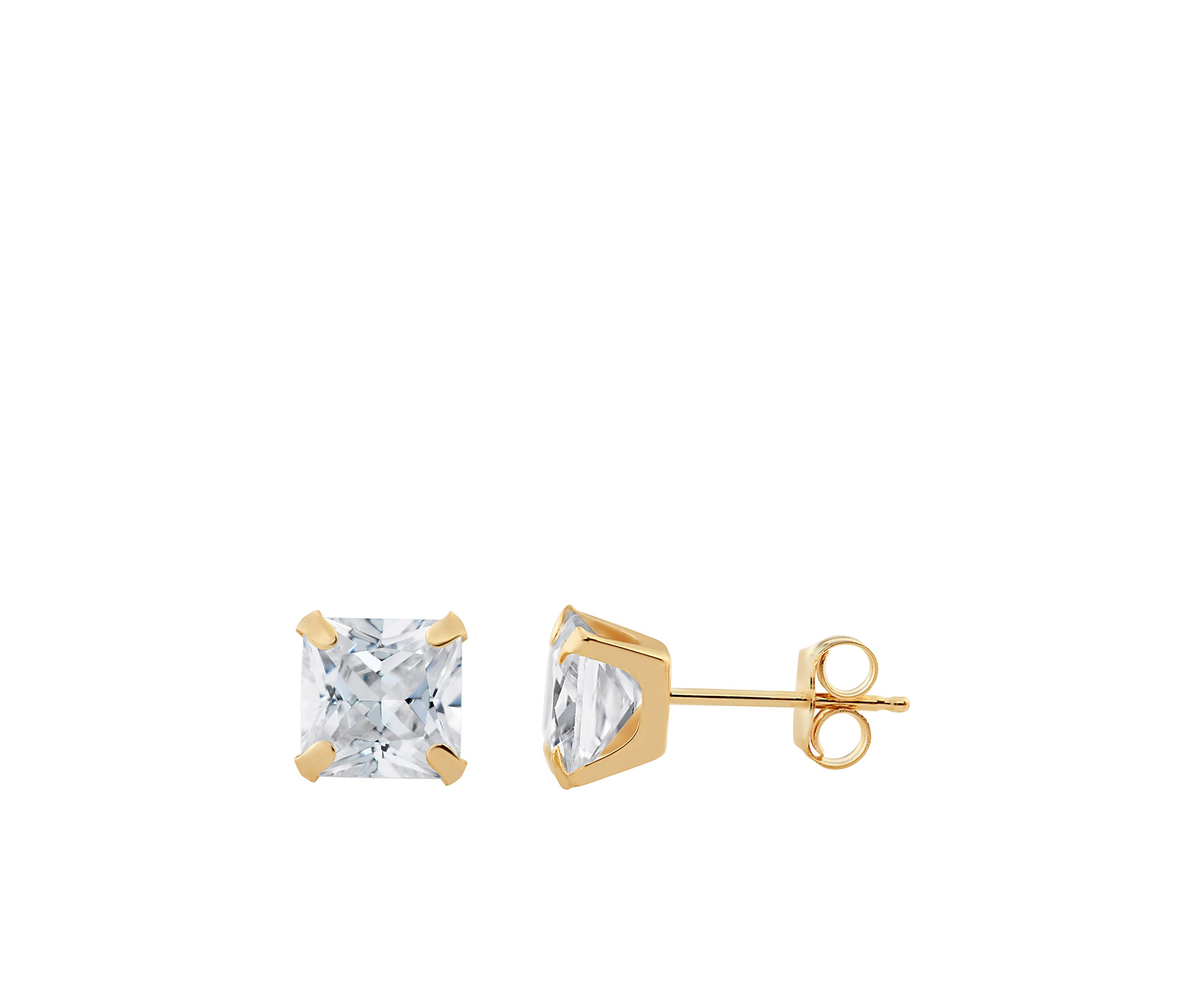 Created White Sapphire Square Earrings in 10k Yellow Gold