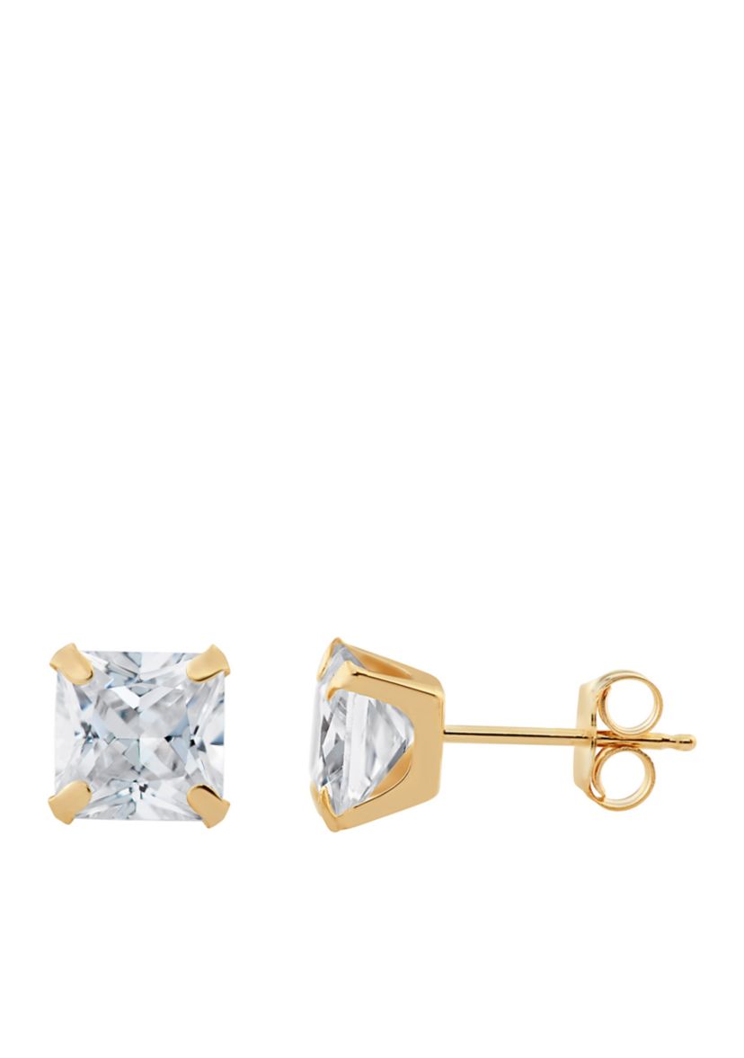 Created White Sapphire Square Earrings in 10k Yellow Gold