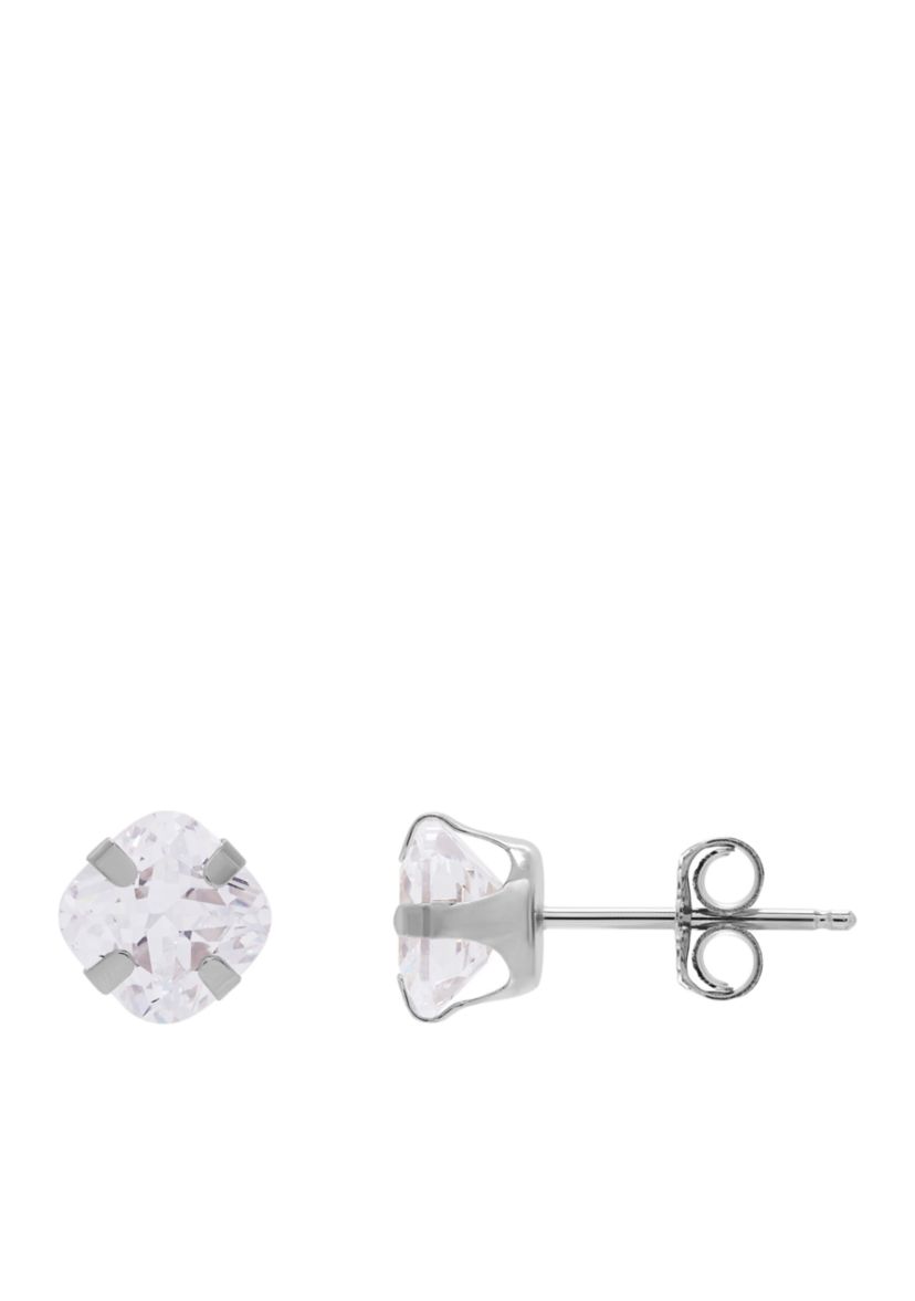 Created White Sapphire Cushion Earrings in 10K White Gold