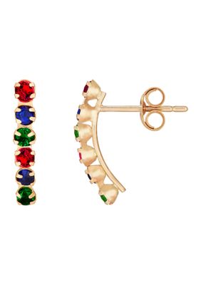 Lab Created Ruby, Emerald, and Sapphire Earrings in 10K Yellow Gold