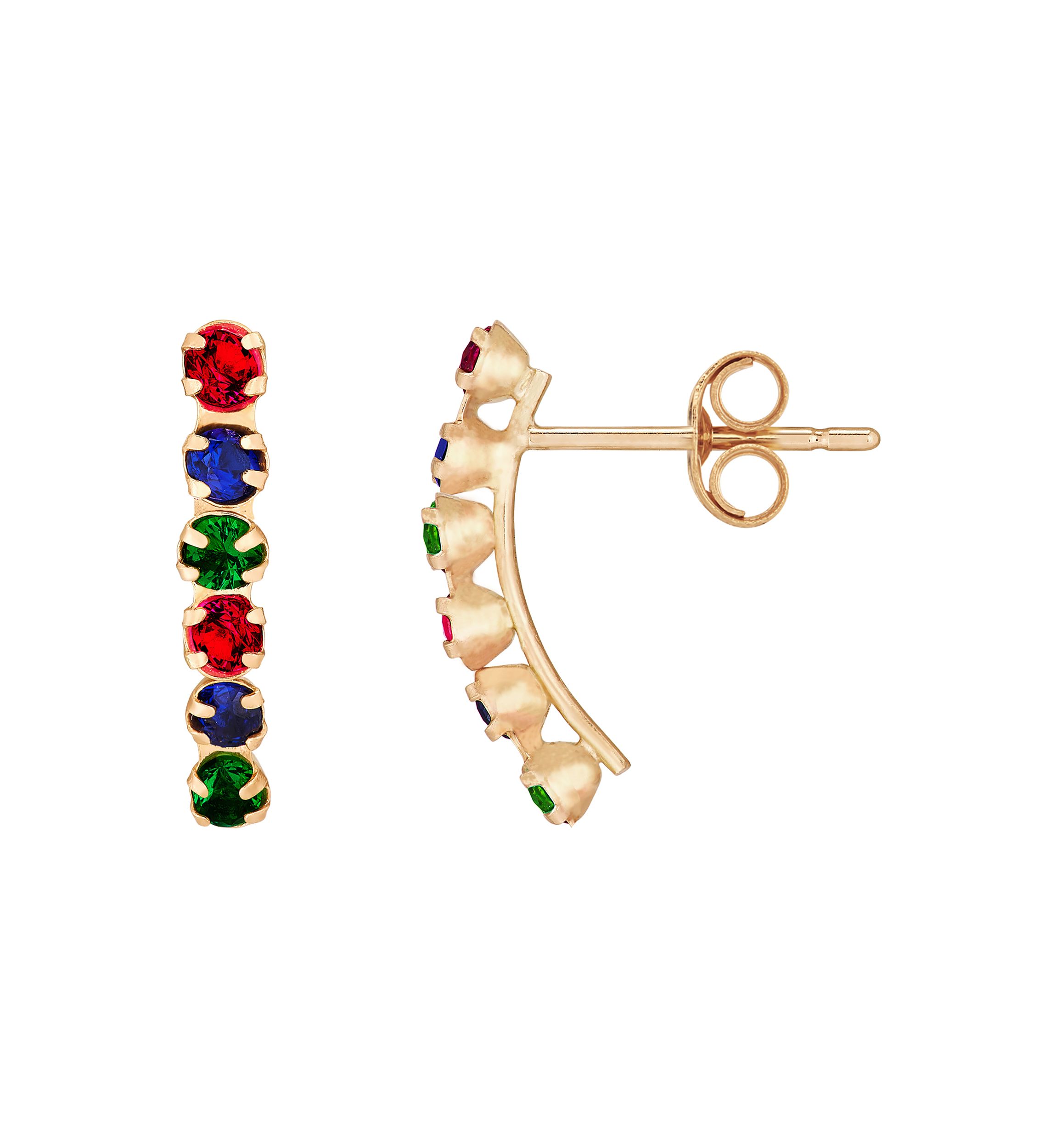 Lab Created Ruby, Emerald, and Sapphire Earrings in 10K Yellow Gold