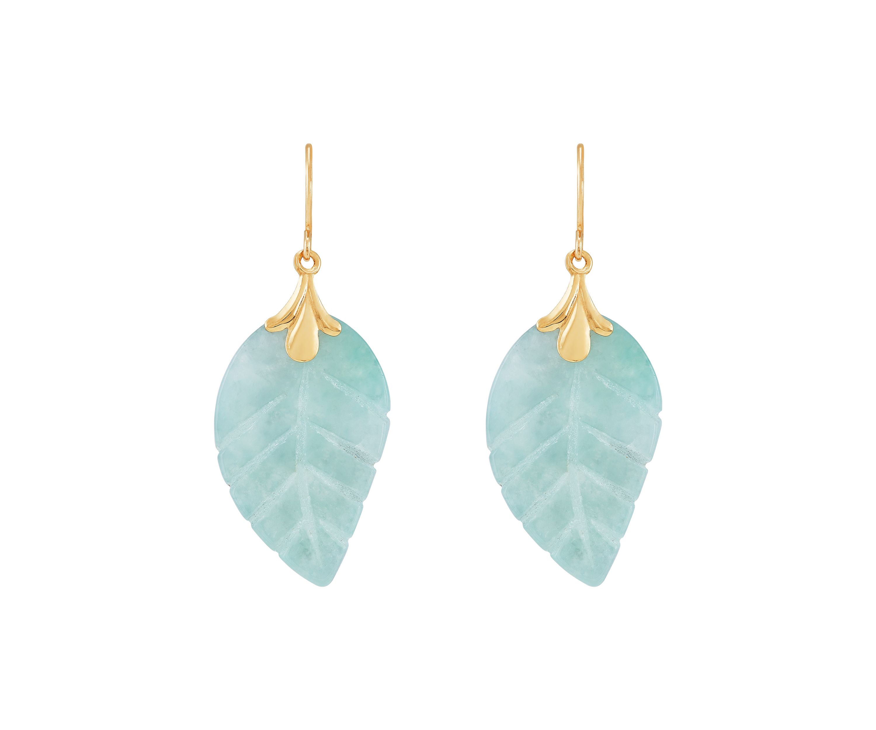 Jade Leaf Earrings in 10K Yellow Gold
