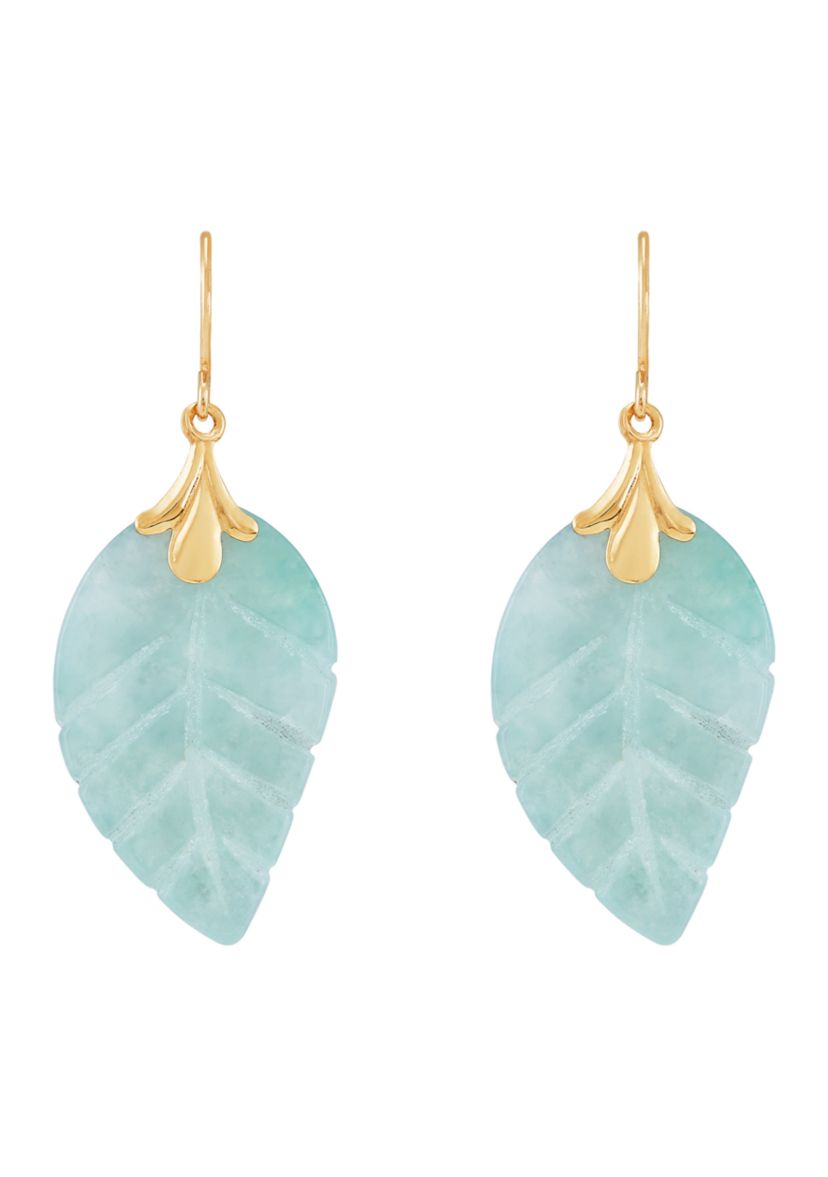 Jade Leaf Earrings in 10K Yellow Gold