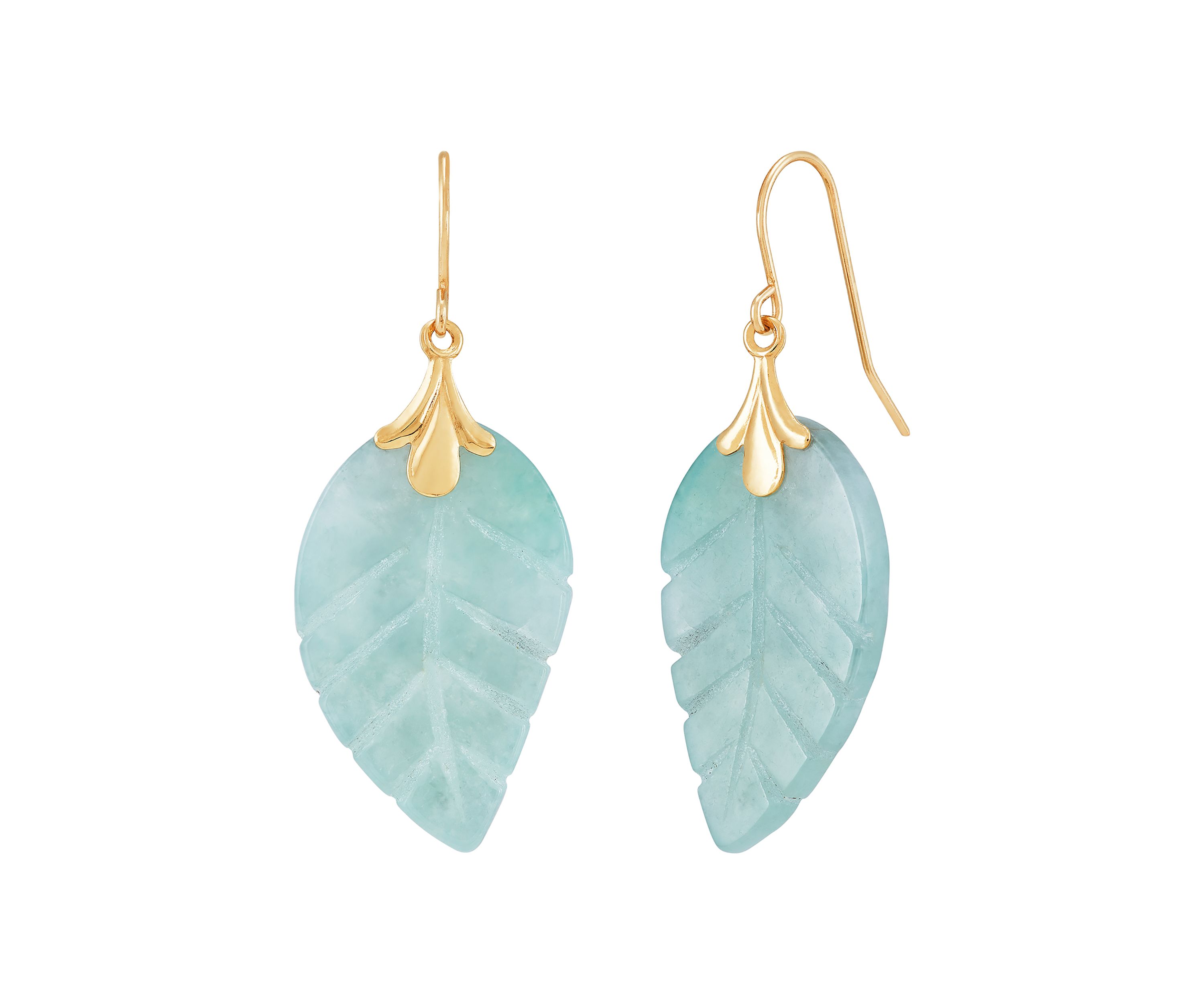 Jade Leaf Earrings in 10K Yellow Gold
