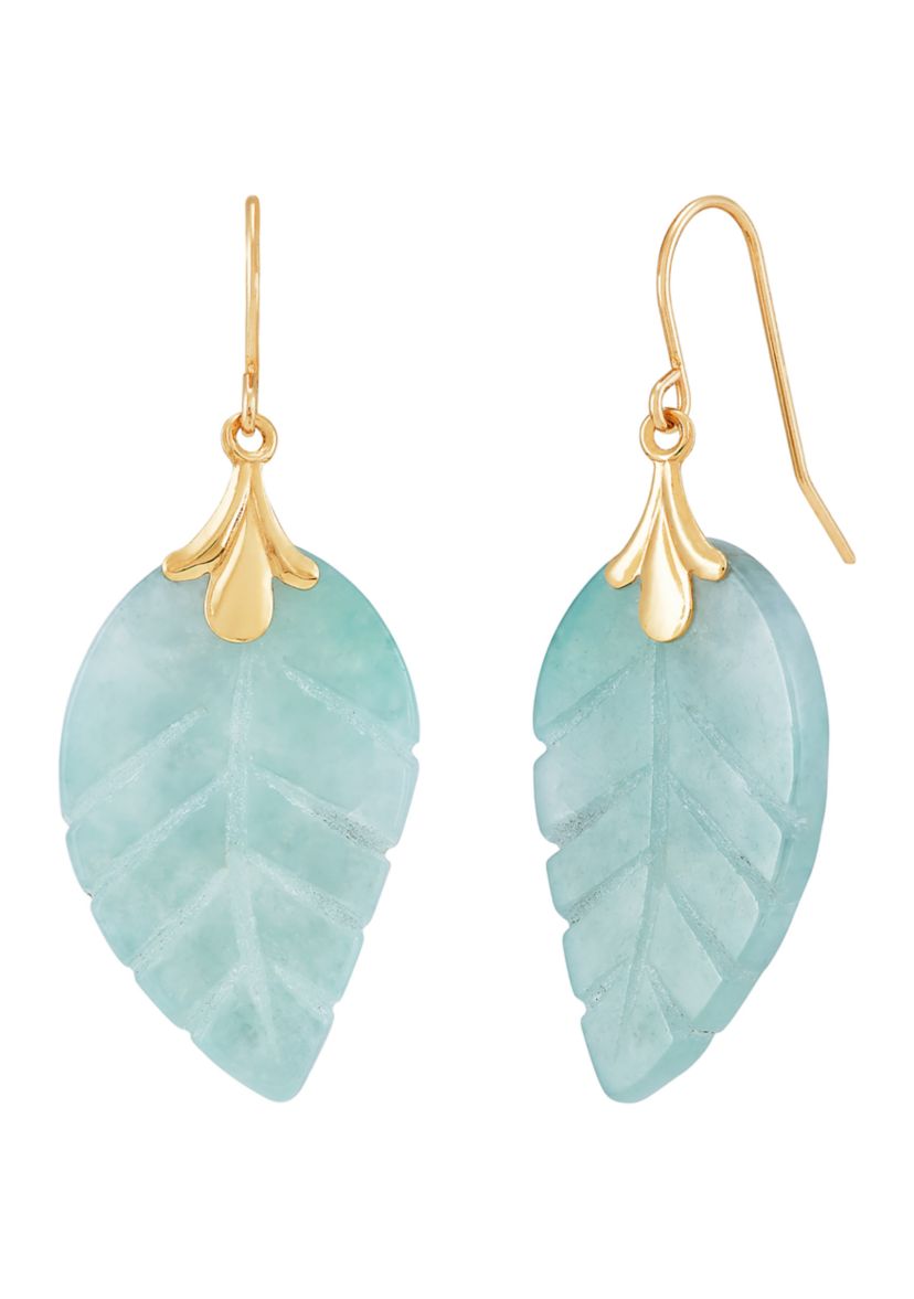 Jade Leaf Earrings in 10K Yellow Gold