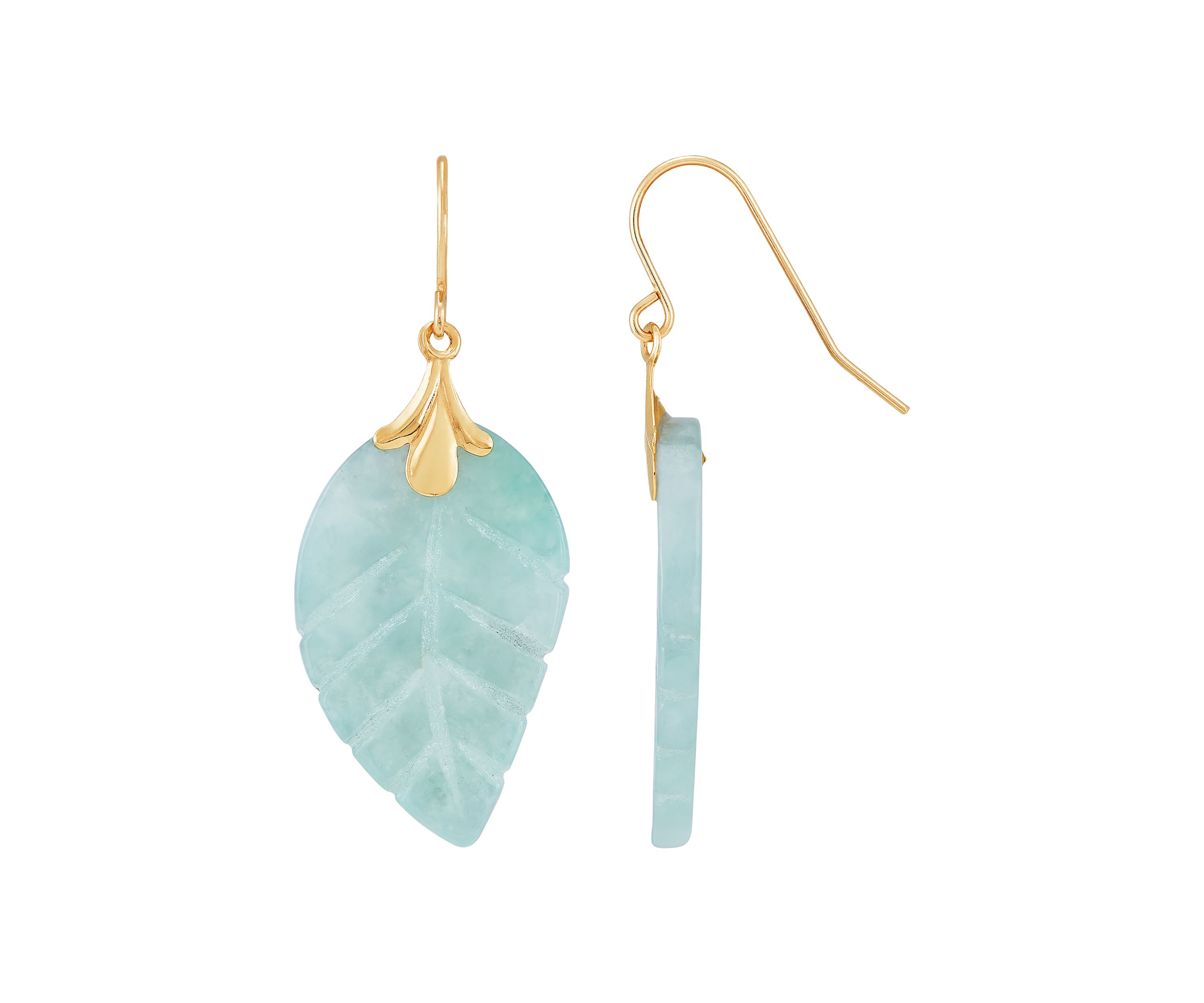Jade Leaf Earrings in 10K Yellow Gold