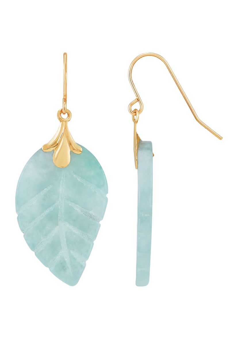 Jade Leaf Earrings in 10K Yellow Gold