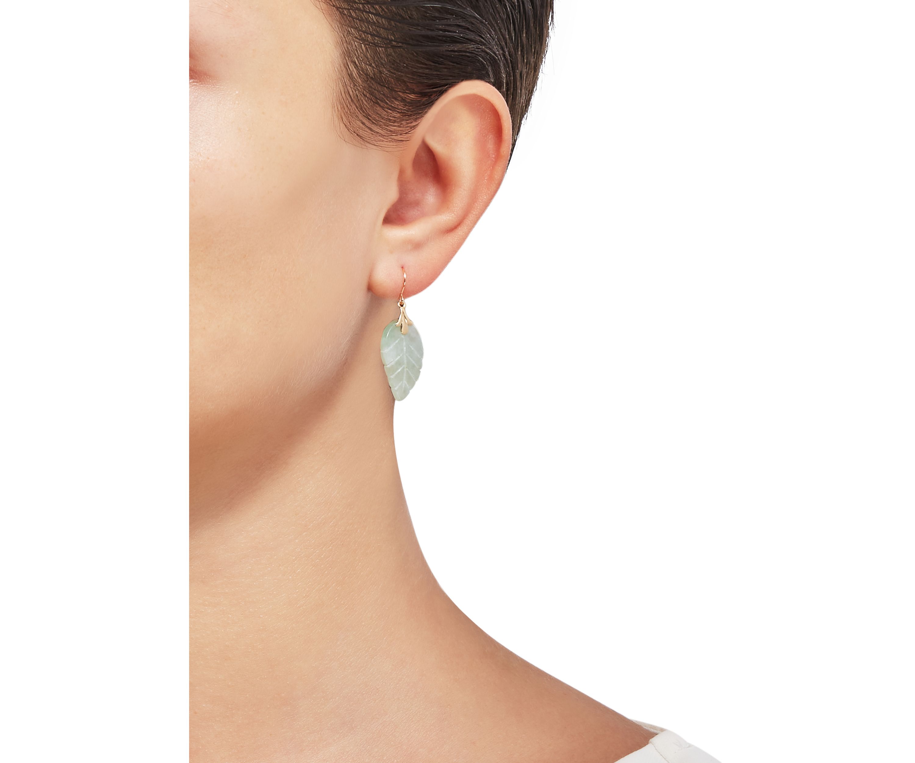 Jade Leaf Earrings in 10K Yellow Gold