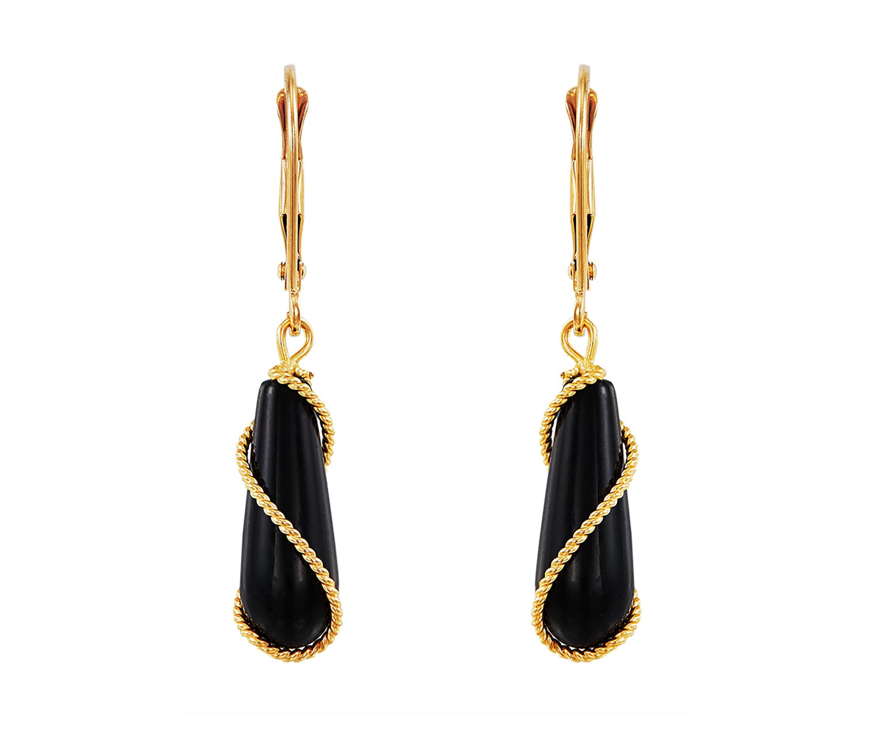 Onyx Drop Earrings in 10K Yellow Gold
