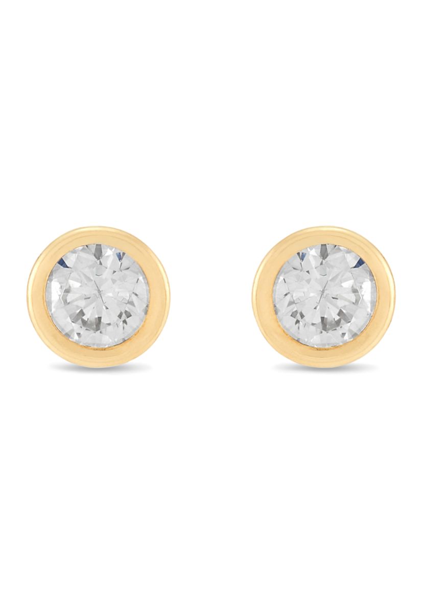 Cubic Zirconia Kid Stud Earrings in 14K Yellow Gold
