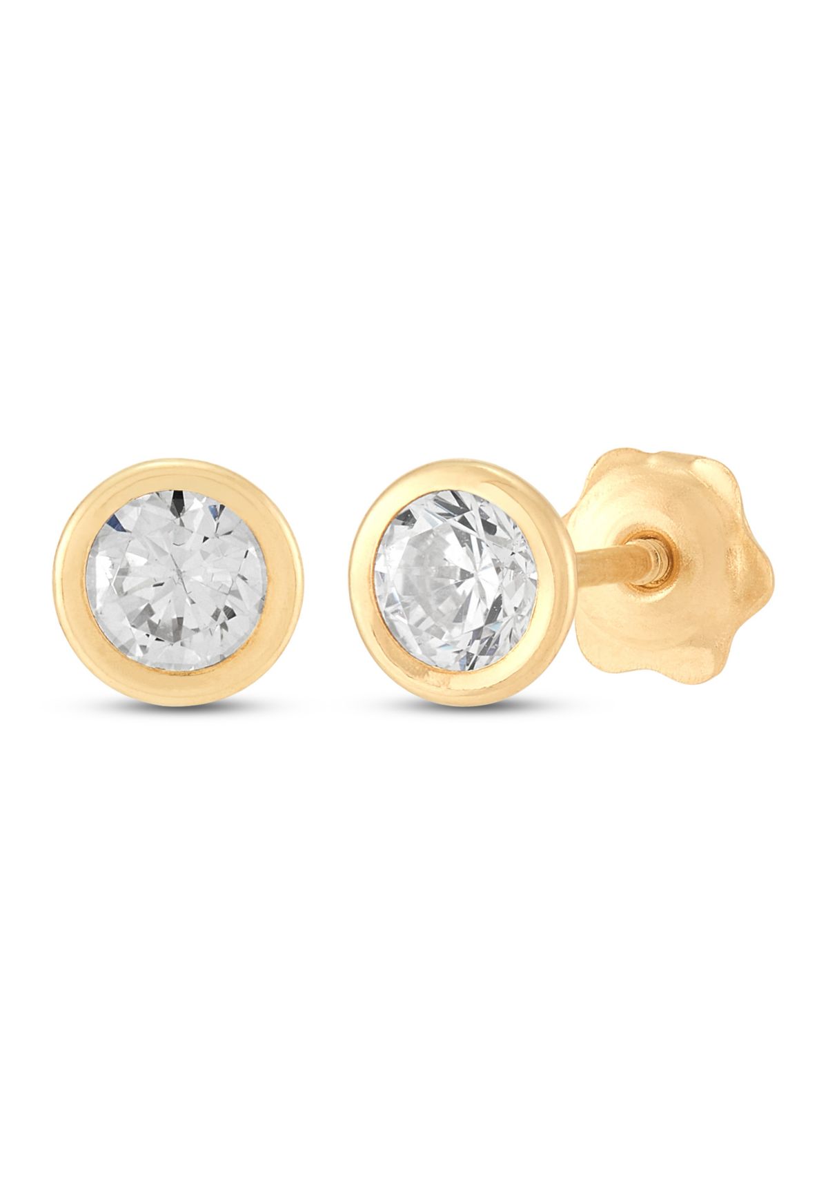 Cubic Zirconia Kid Stud Earrings in 14K Yellow Gold