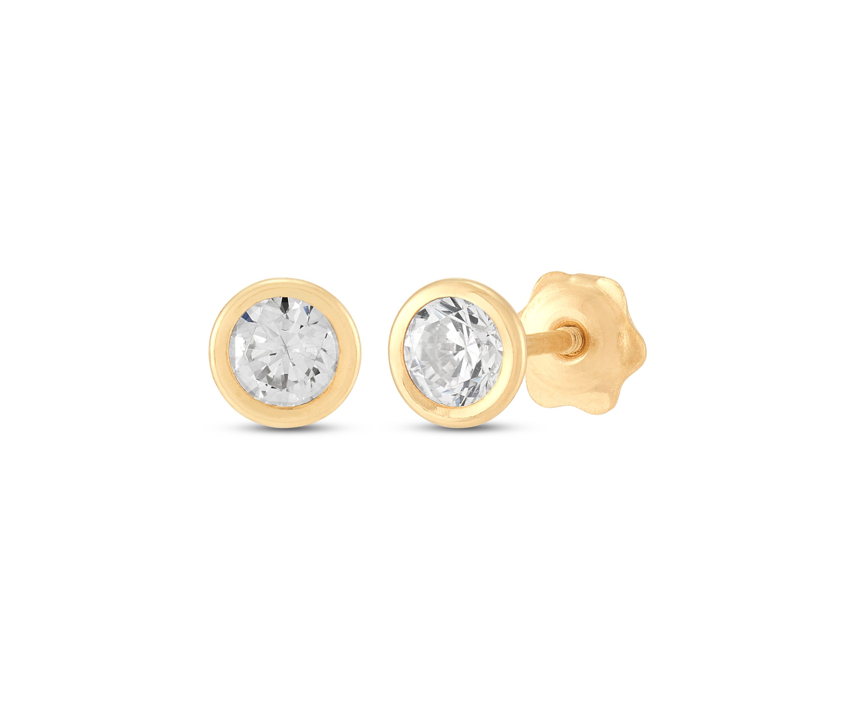 Cubic Zirconia Kid Stud Earrings in 14K Yellow Gold