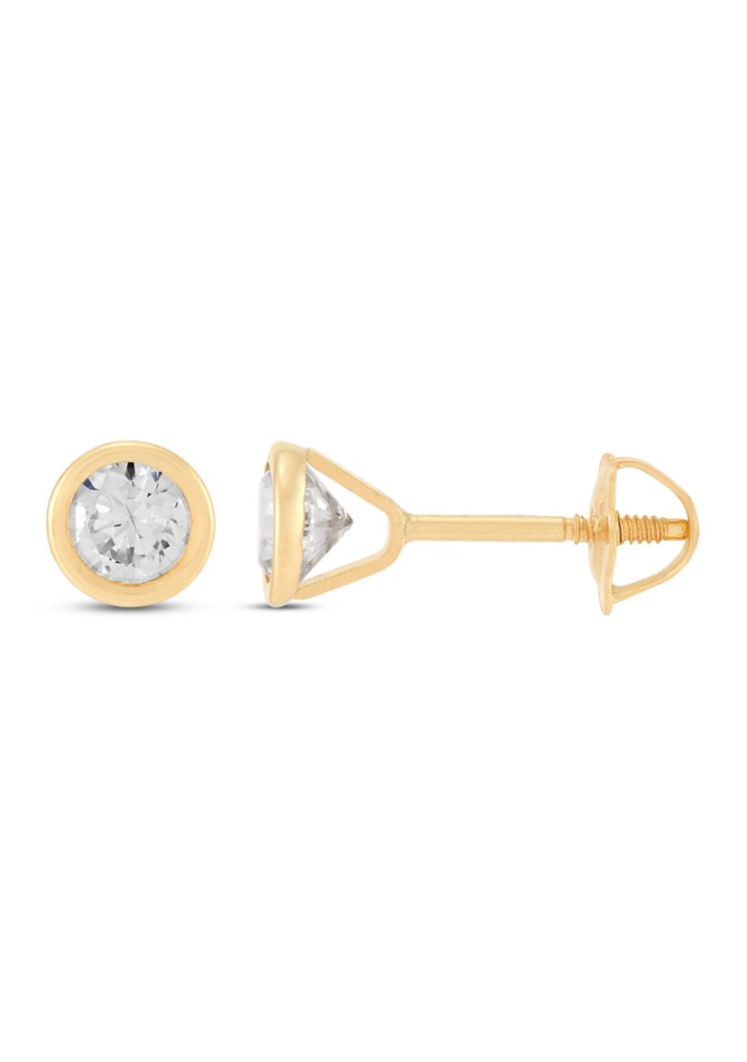 Cubic Zirconia Kid Stud Earrings in 14K Yellow Gold