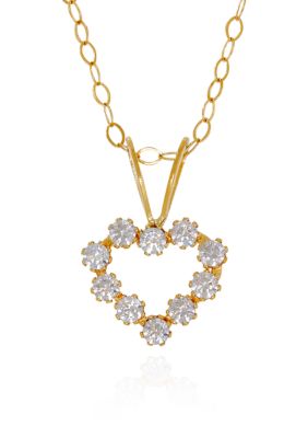 Belk & Co Kids Cubic Zirconia Heart Pendant Necklace in 14K Yellow Gold