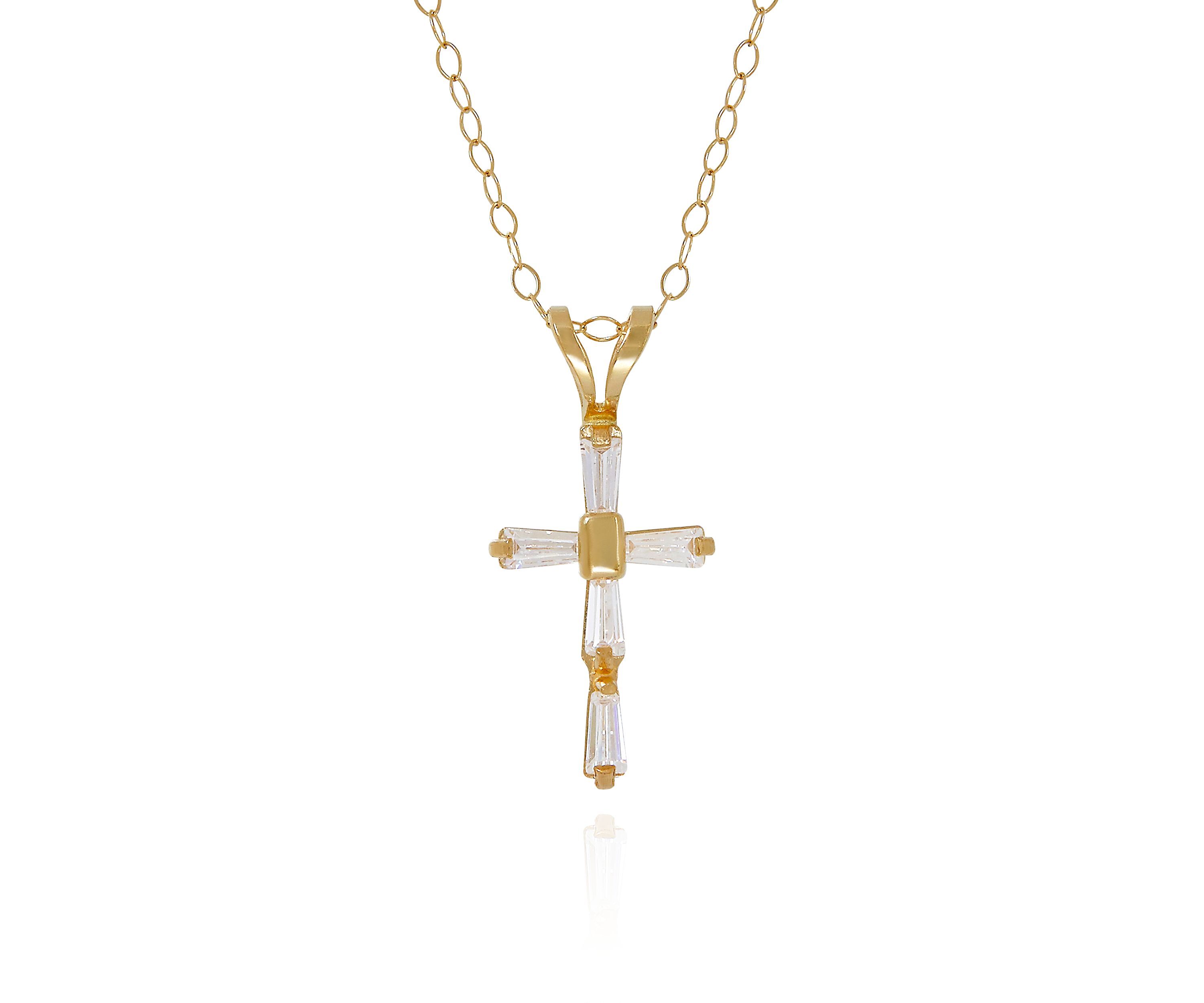 Cubic Zirconia Cross Baby Pendant in 14K Yellow Gold