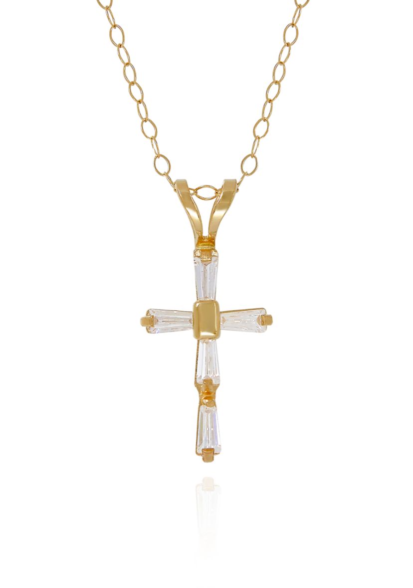 Cubic Zirconia Cross Baby Pendant in 14K Yellow Gold