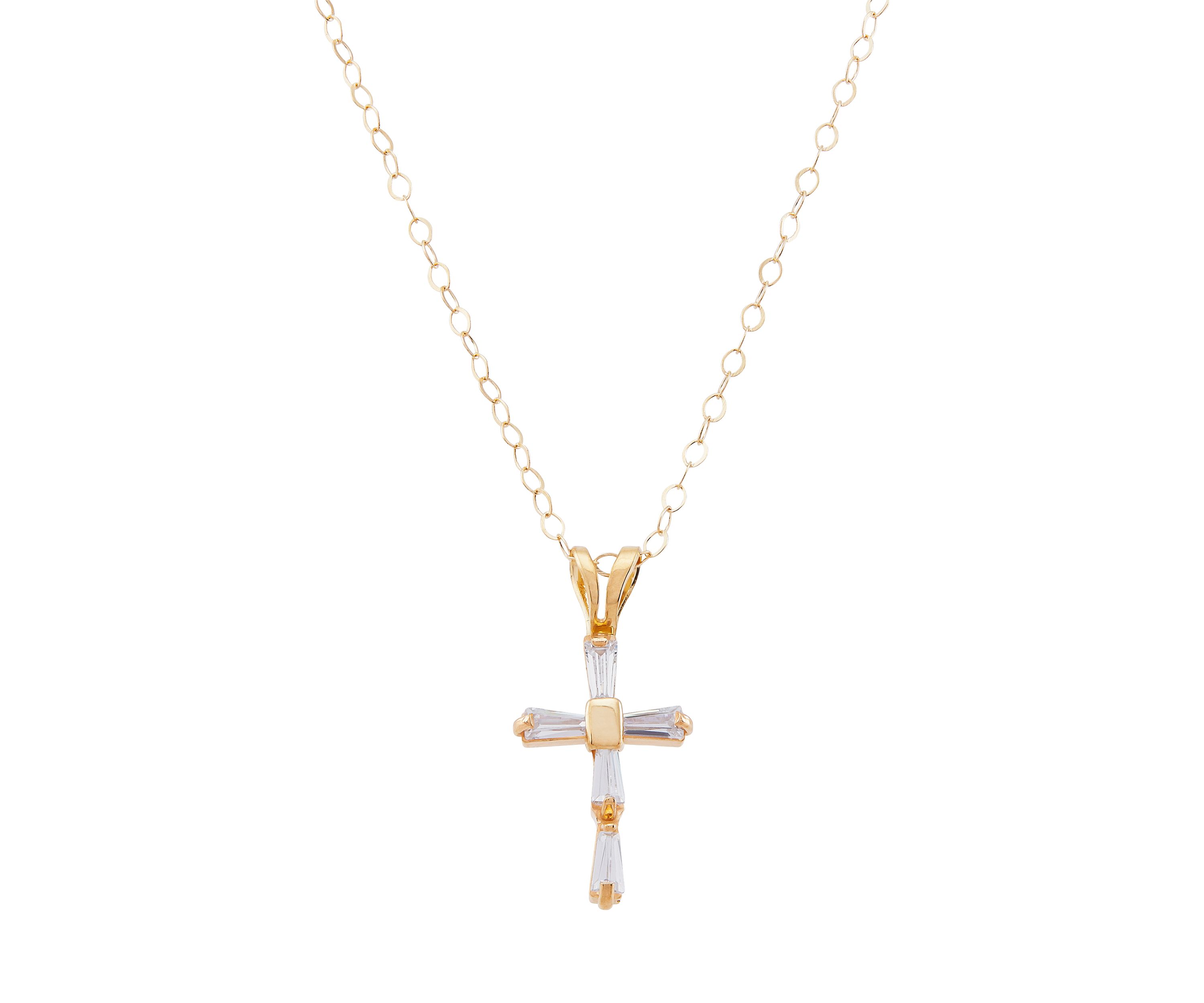 Cubic Zirconia Cross Baby Pendant in 14K Yellow Gold