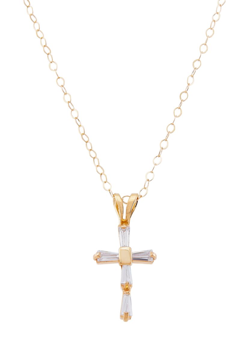 Cubic Zirconia Cross Baby Pendant in 14K Yellow Gold