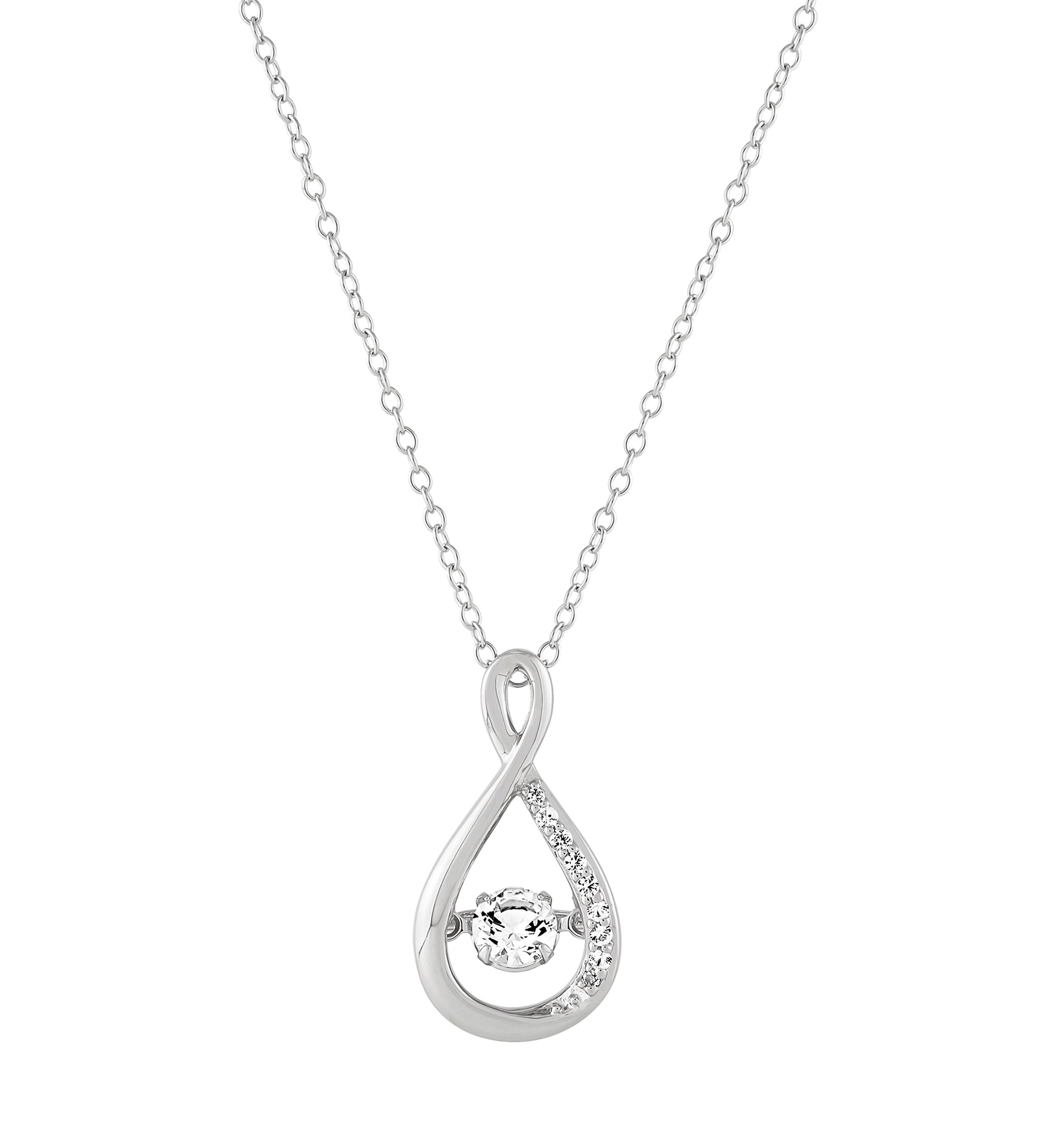 Lab Grown White Sapphire Pendant with 18" Cable Chain in Sterling Silver