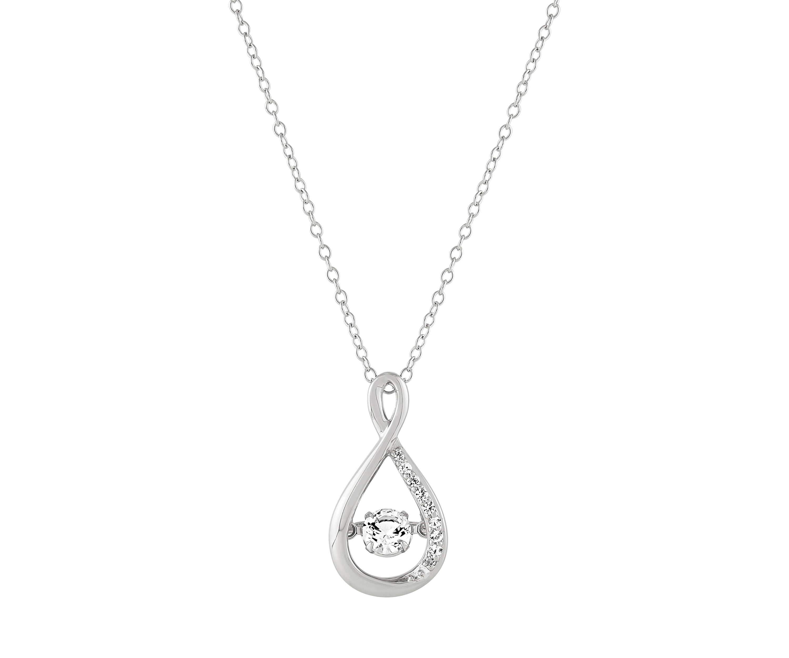 Lab Grown White Sapphire Pendant with 18" Cable Chain in Sterling Silver