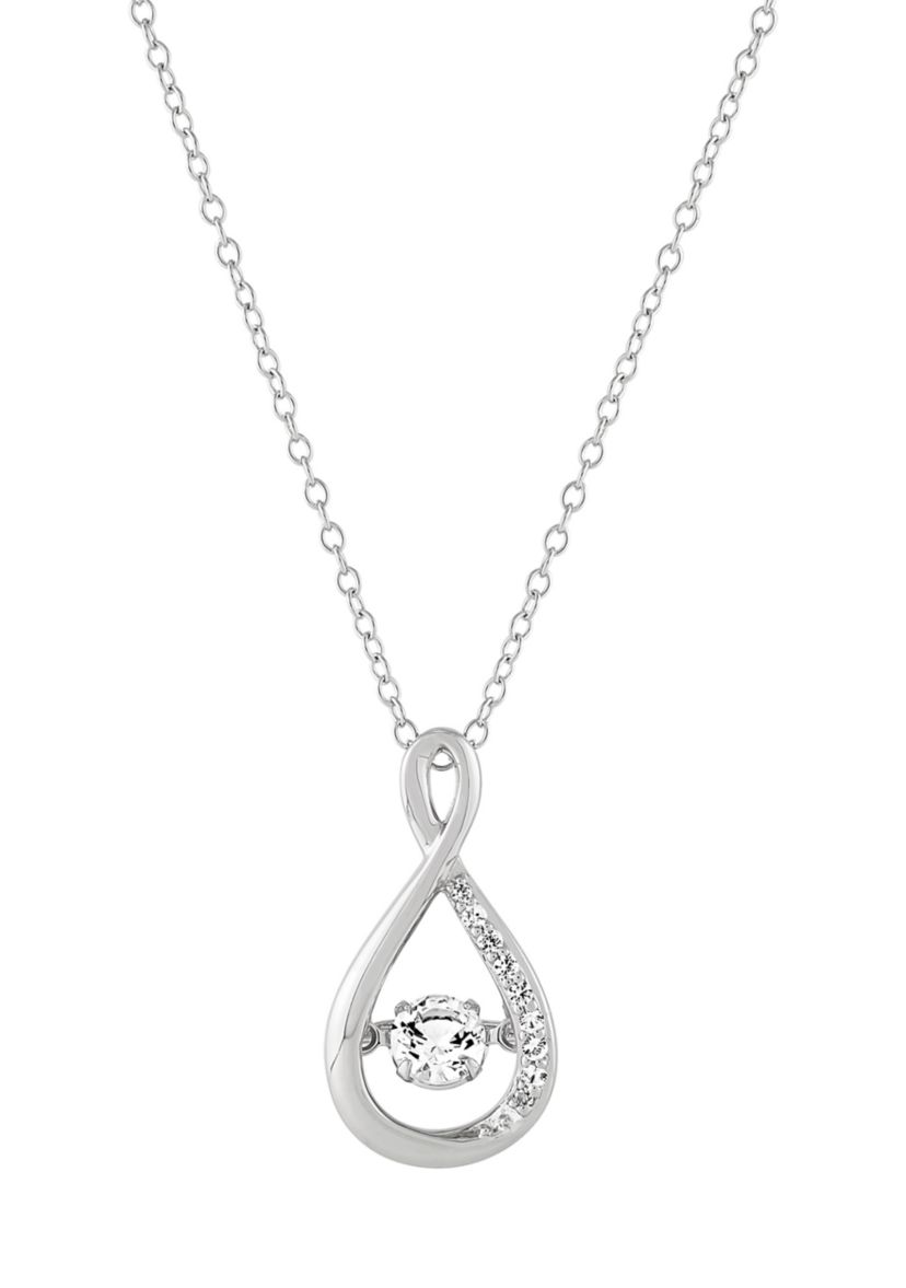 Lab Grown White Sapphire Pendant with 18" Cable Chain in Sterling Silver