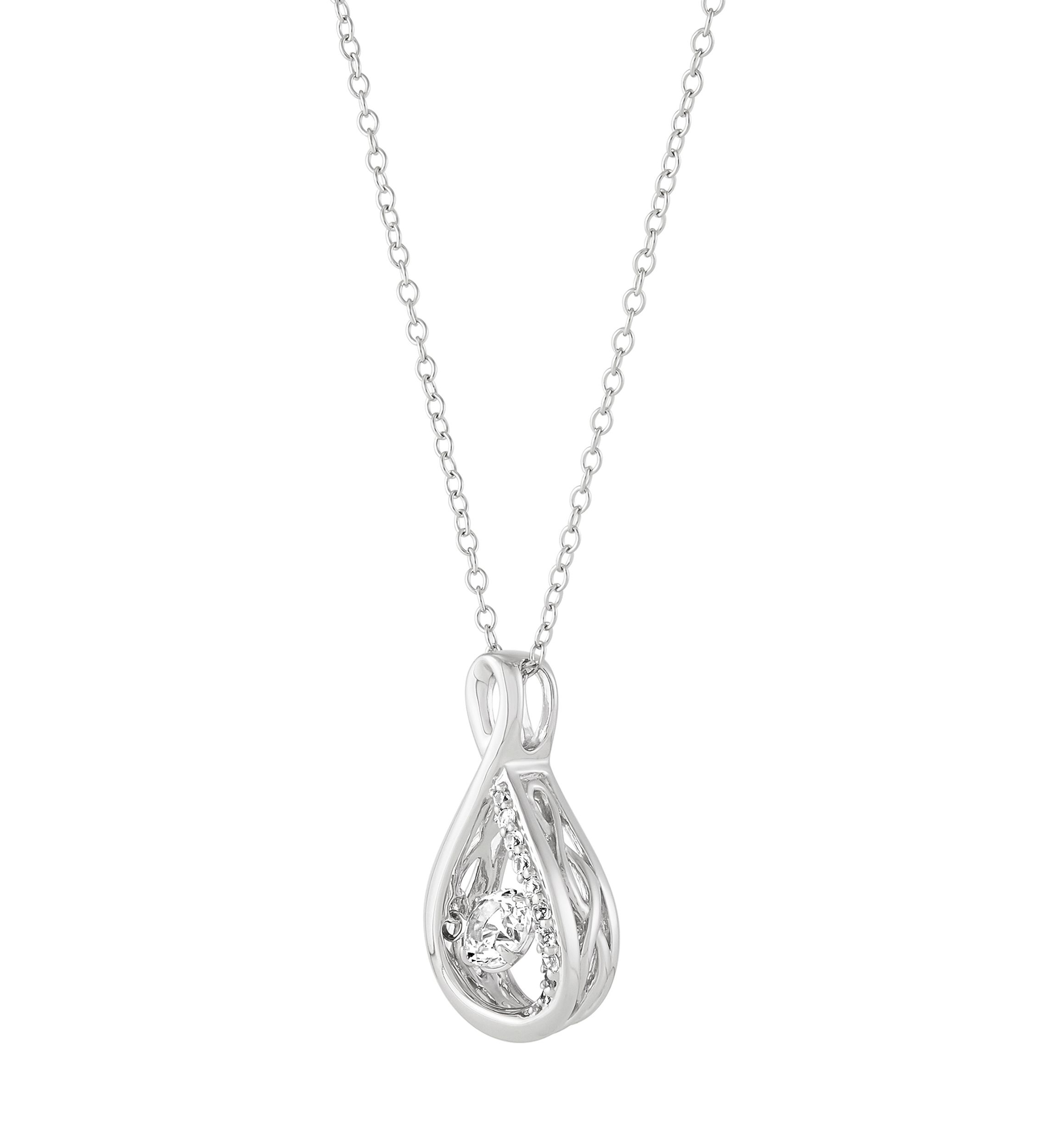 Lab Grown White Sapphire Pendant with 18" Cable Chain in Sterling Silver