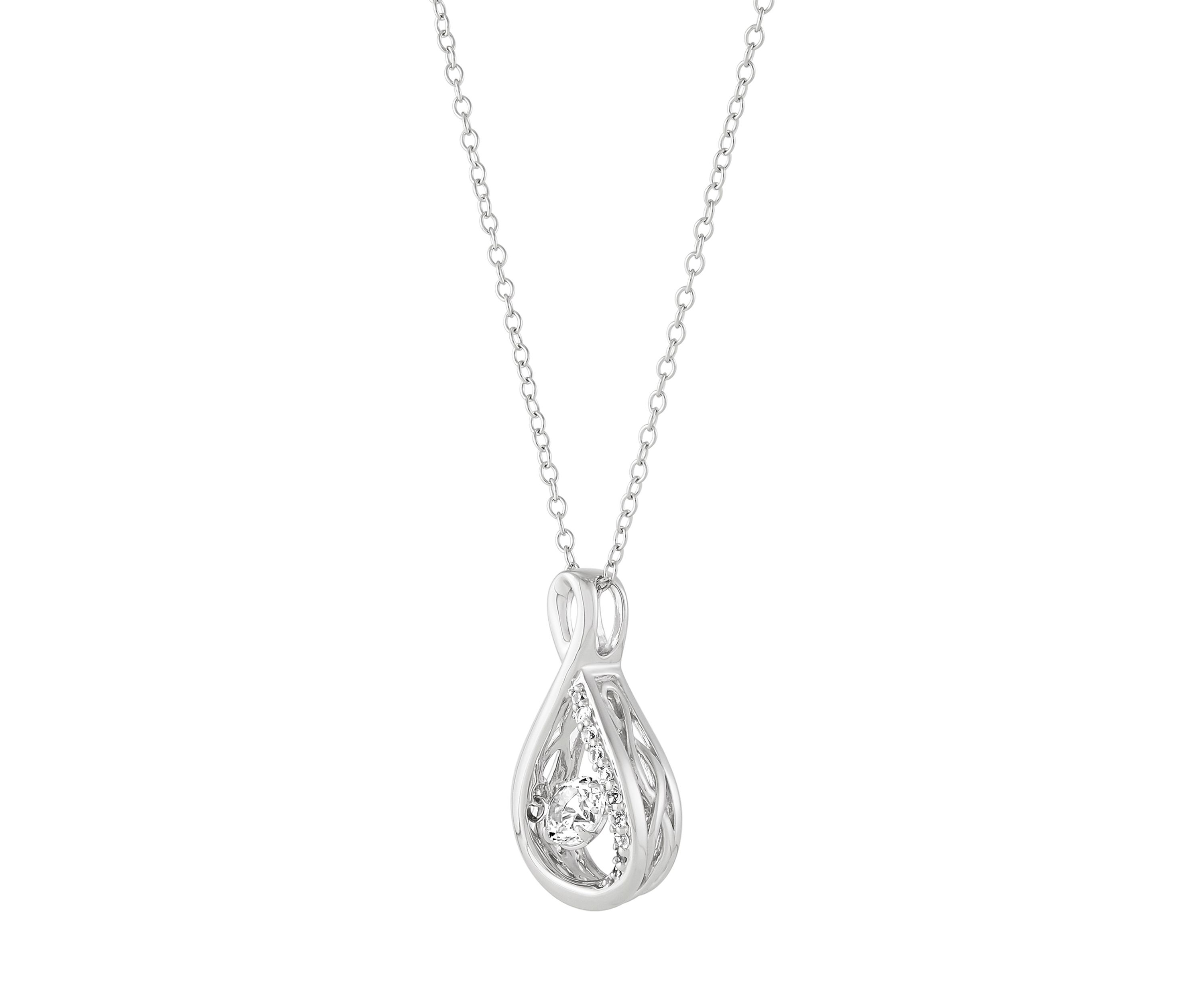 Lab Grown White Sapphire Pendant with 18" Cable Chain in Sterling Silver