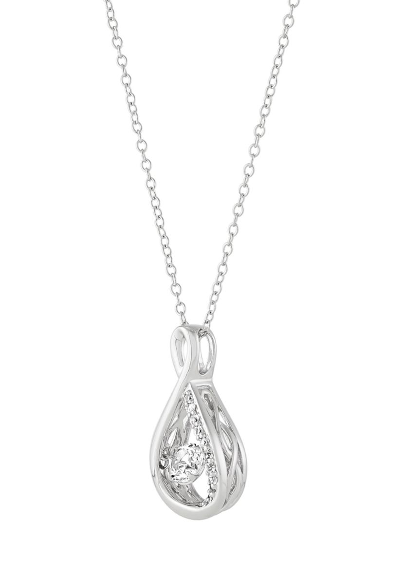 Lab Grown White Sapphire Pendant with 18" Cable Chain in Sterling Silver
