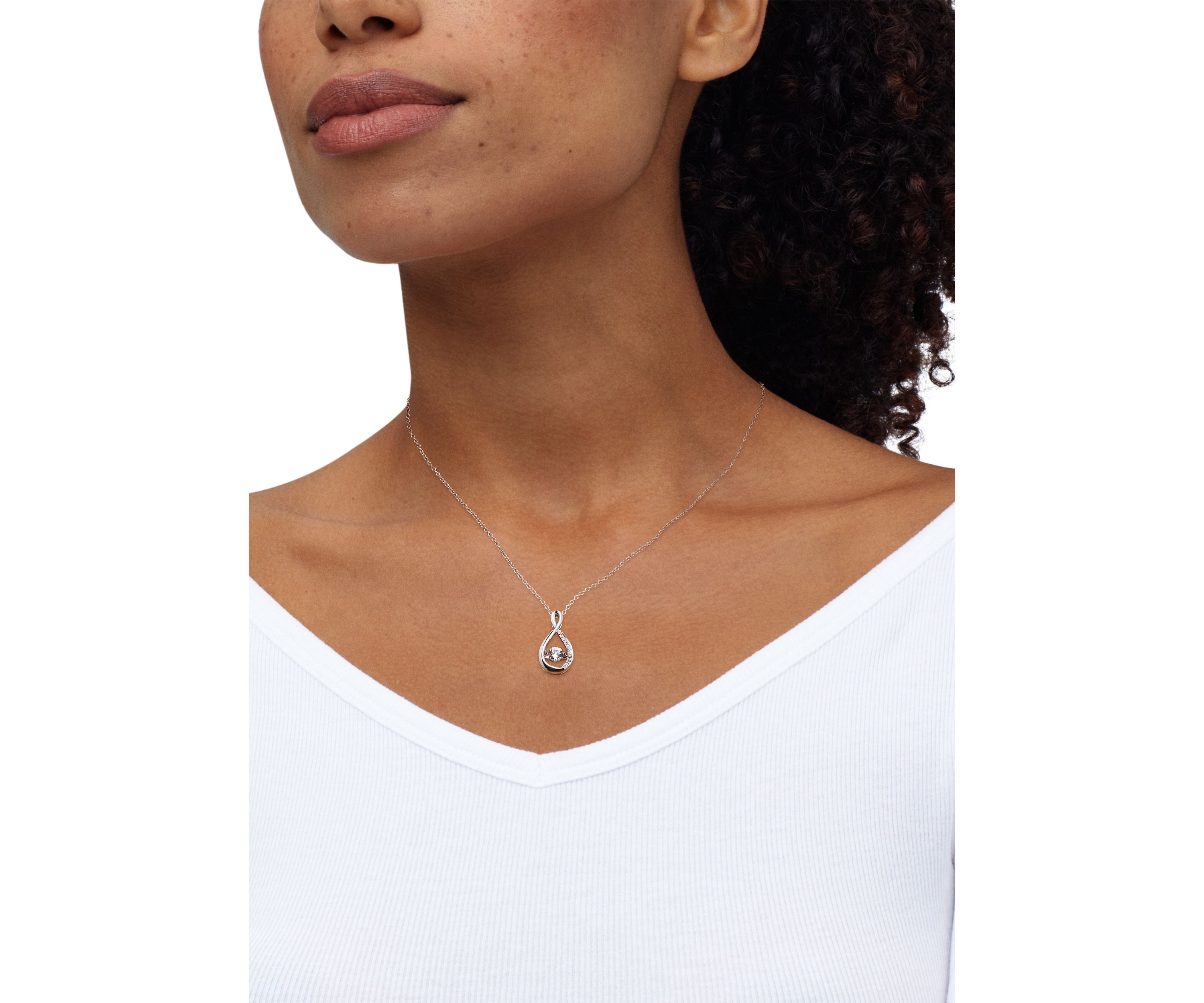 Lab Grown White Sapphire Pendant with 18" Cable Chain in Sterling Silver