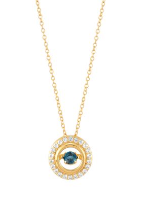 Belk & Co Lab Grown London Blue Topaz and Lab Grown White Sapphire Pendant Necklace with 18" Cable Chain in Gold Plated Sterling Silver, 18 in