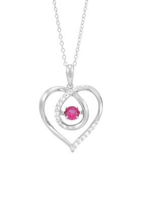 Belk & Co Lab Grown Ruby and Lab Grown White Sapphire Heart Pendant with 18" Cable Chain in Sterling Silver, 18 in