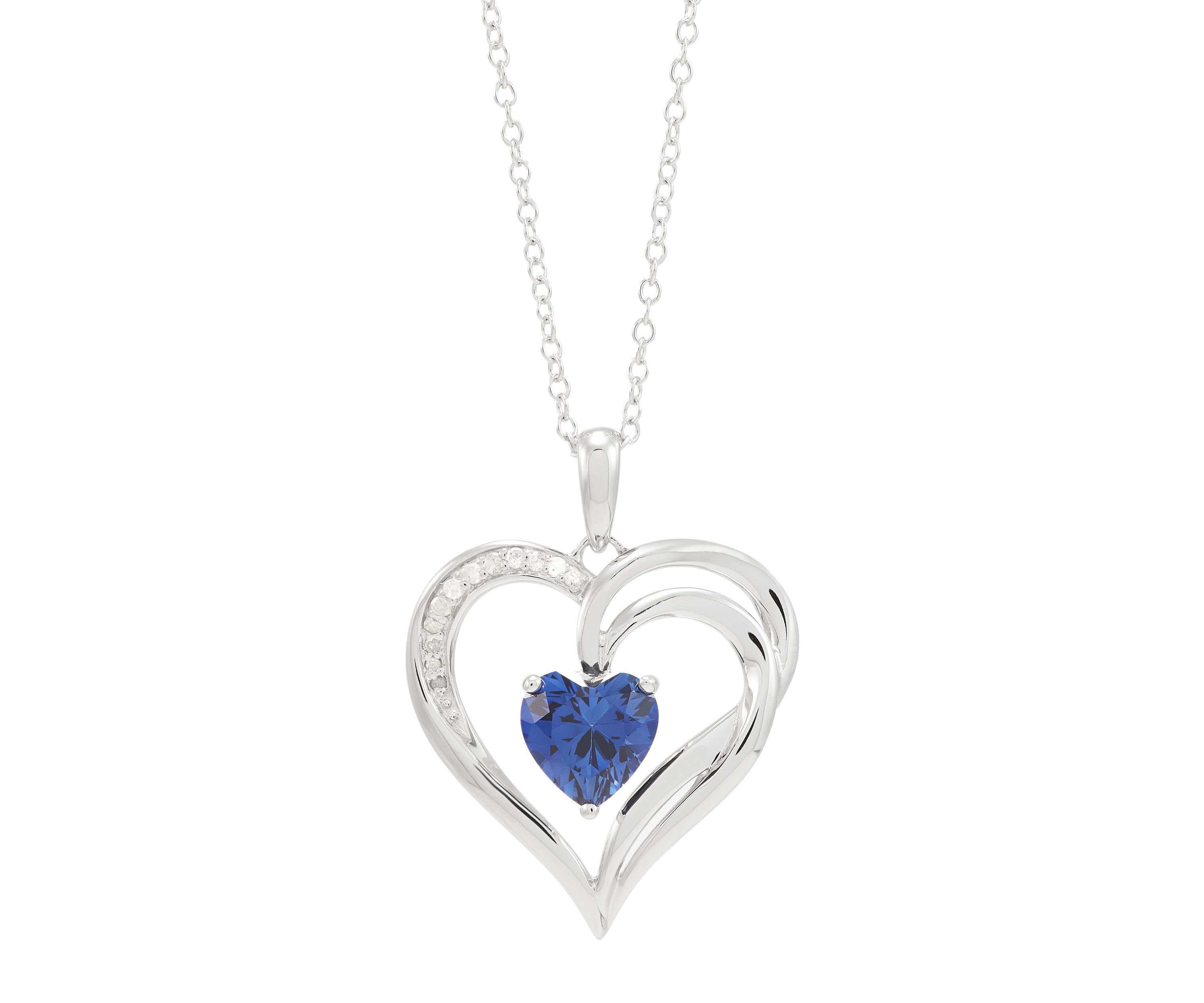 1/10 ct. t.w. Lab Grown Diamond and Lab Grown Sapphire Heart Pendant with 18" Cable Chain in Sterling Silver