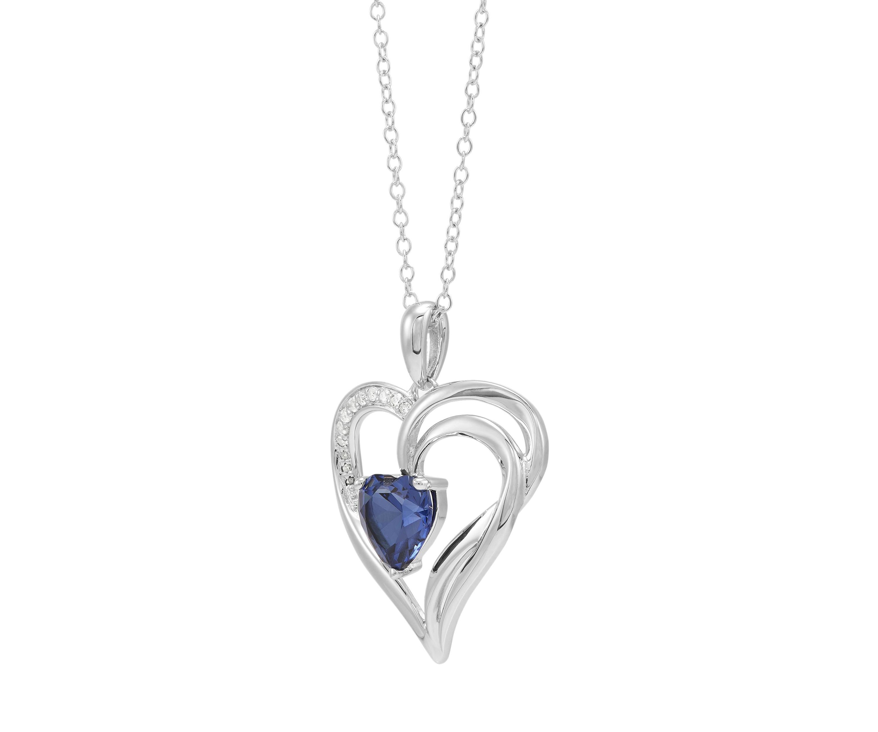1/10 ct. t.w. Lab Grown Diamond and Lab Grown Sapphire Heart Pendant with 18" Cable Chain in Sterling Silver