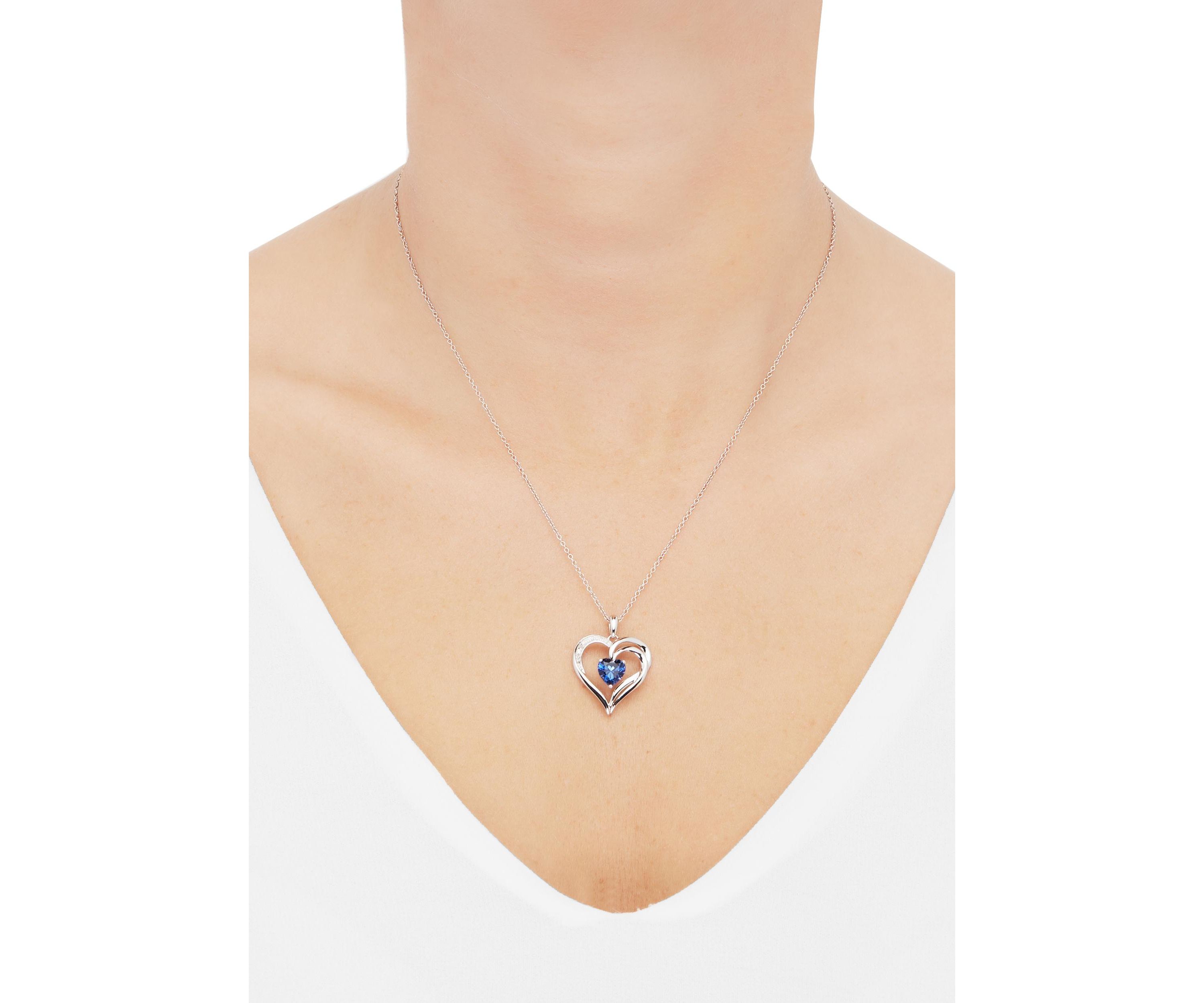 1/10 ct. t.w. Lab Grown Diamond and Lab Grown Sapphire Heart Pendant with 18" Cable Chain in Sterling Silver