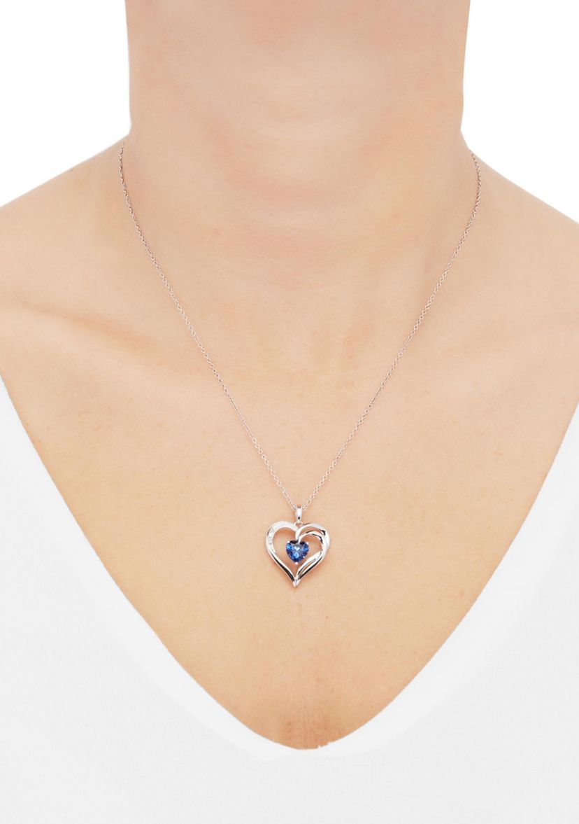 1/10 ct. t.w. Lab Grown Diamond and Lab Grown Sapphire Heart Pendant with 18" Cable Chain in Sterling Silver