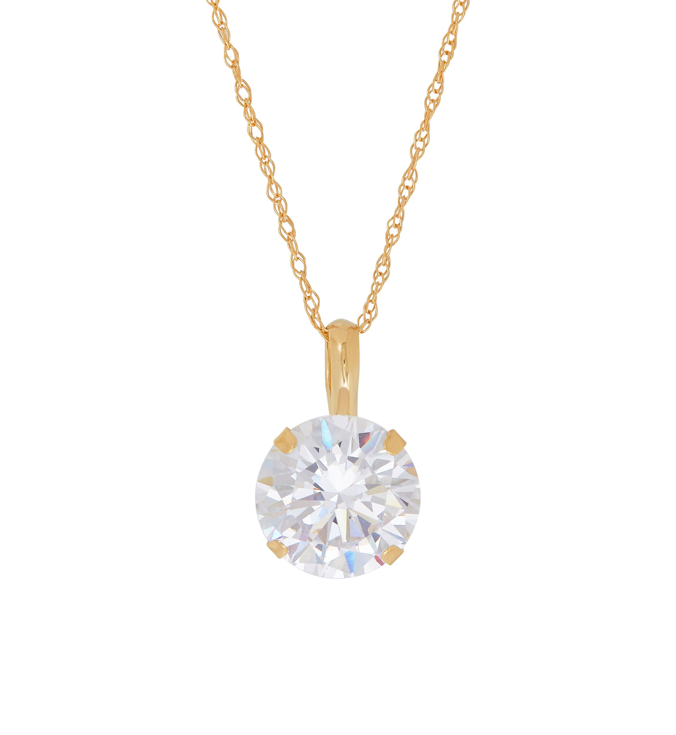8mm Created White Sapphire Pendant necklace in 10K Yellow Gold 