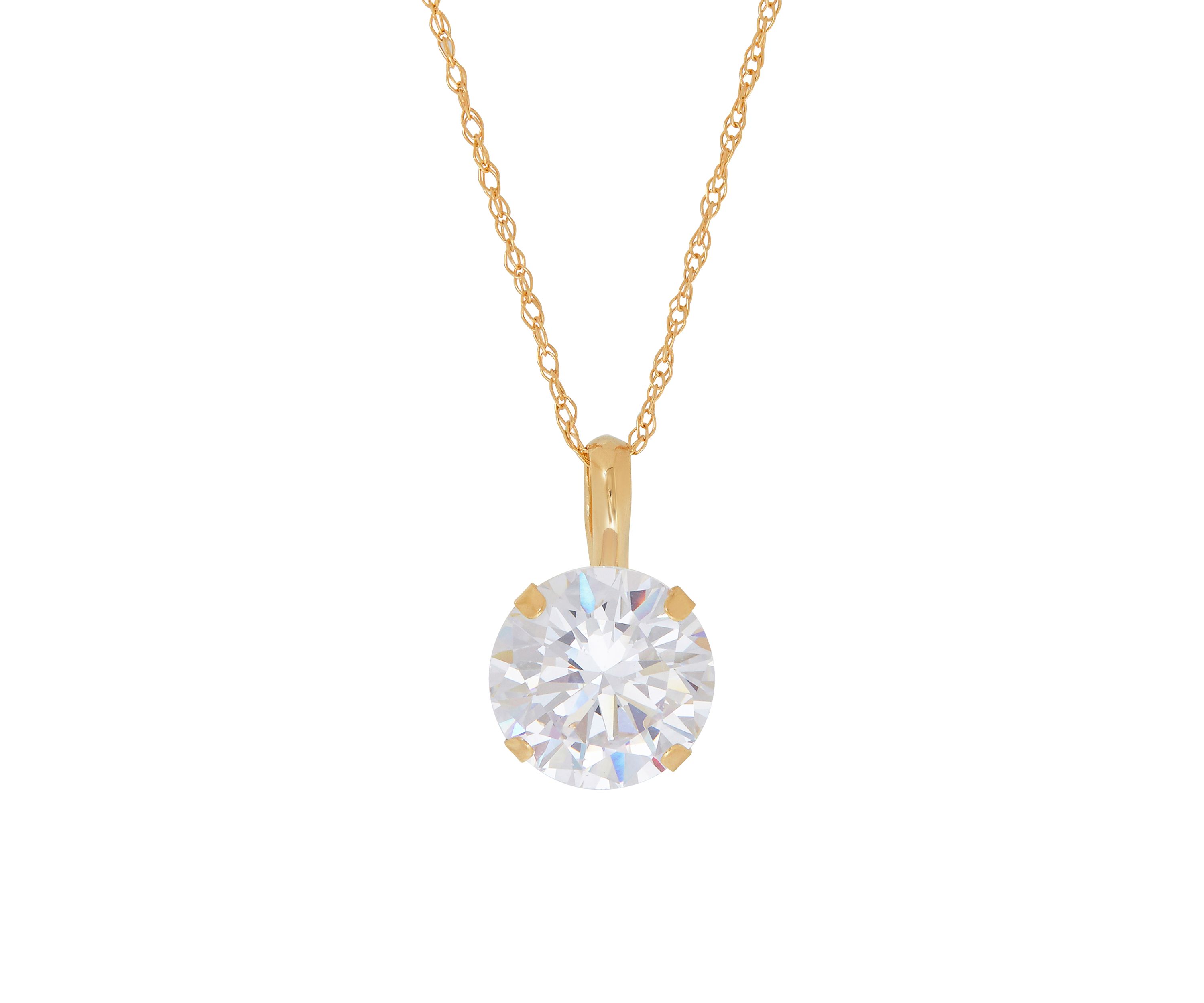 8mm Created White Sapphire Pendant necklace in 10K Yellow Gold 