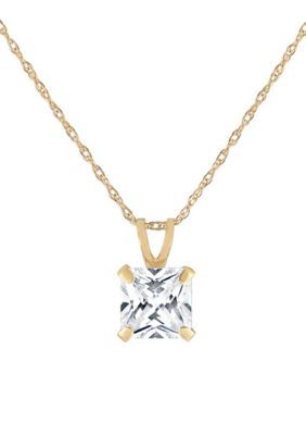 Belk & Co Created White Sapphire Square Pendant necklace in 10k Yellow Gold, 18 in