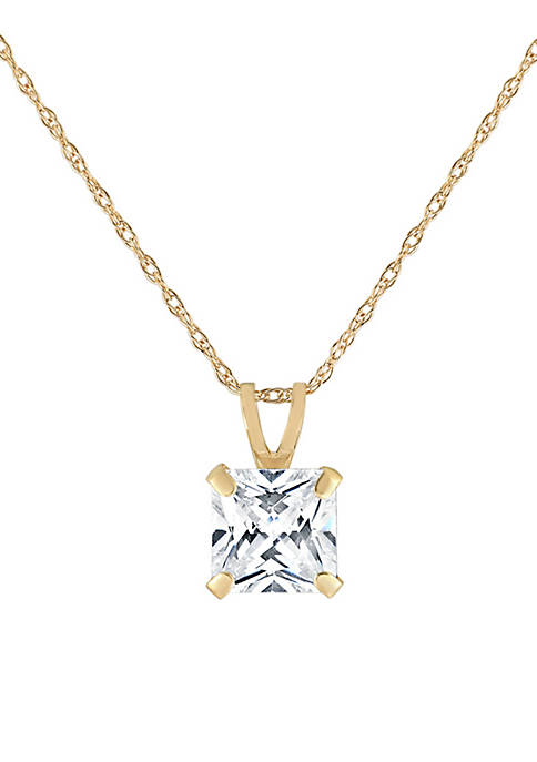 Created White Sapphire Square Pendant necklace in 10k Yellow Gold