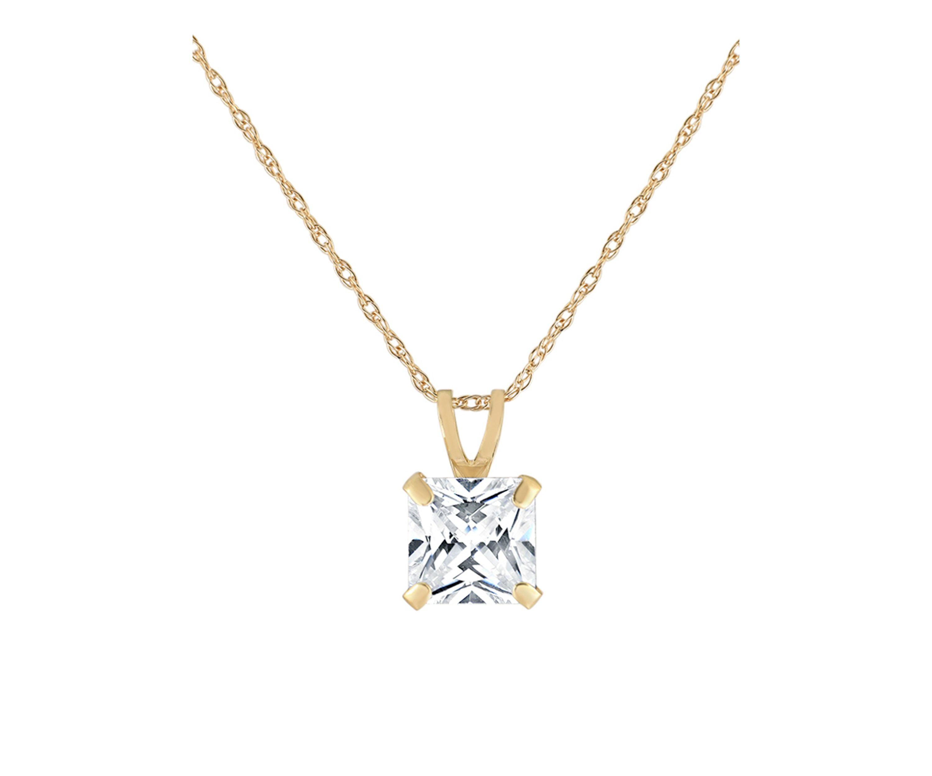 Created White Sapphire Square Pendant necklace in 10k Yellow Gold